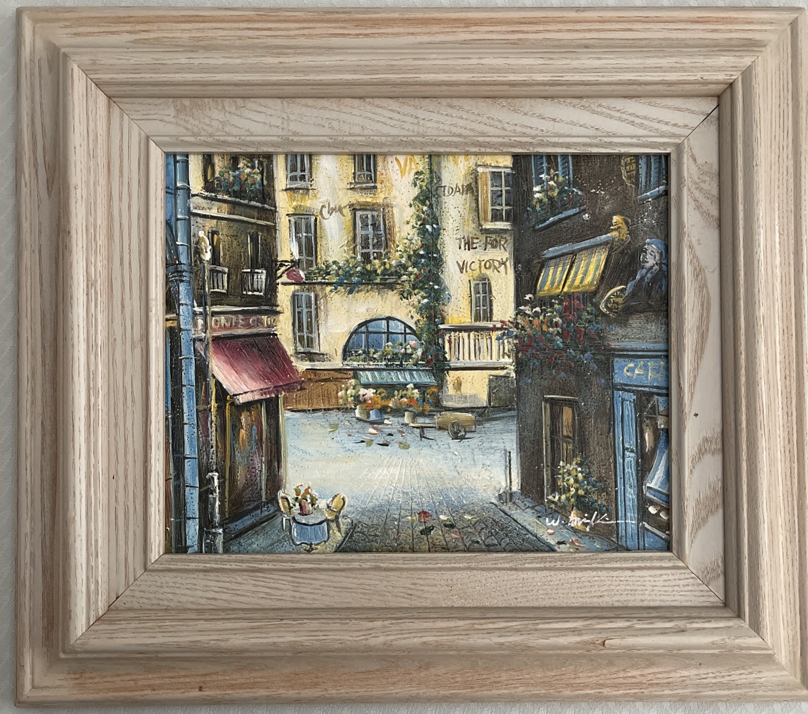 Vantage Paris Street Scene Oil Painting Framed 13x15  Original Hand Painted Cafe