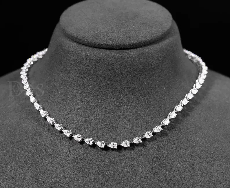 20.00 Ctw Pear Cut Lab Created Diamond Tennis Necklace 14k White Gold Plated
