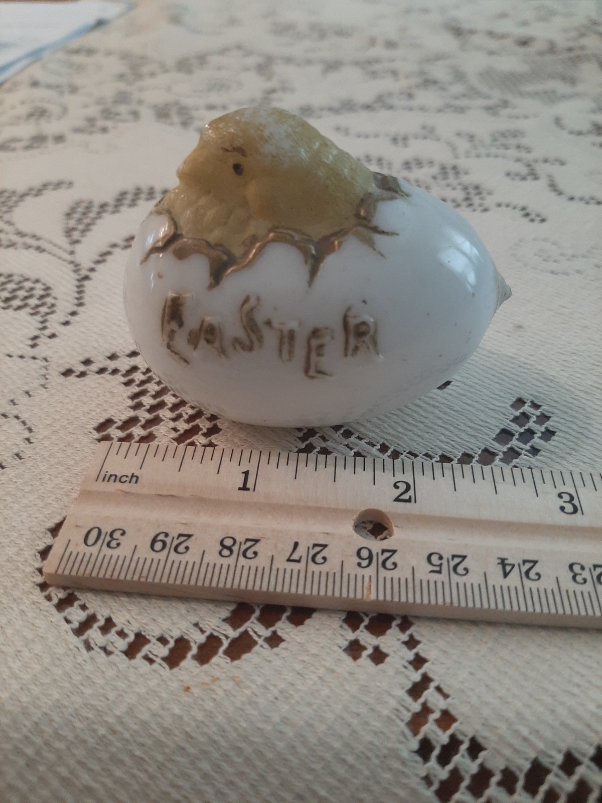 Antique Blown Milk Glass Easter Egg with Hatching Chick Painted Antique Blown Milk Glass Easter Egg with Hatching Chick Painted