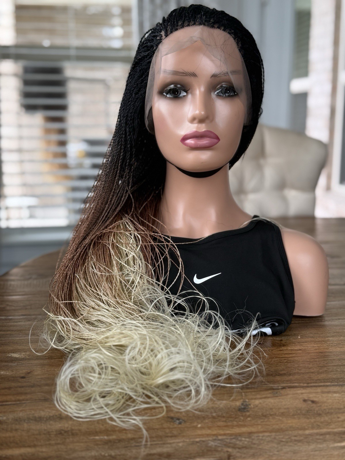 Braided French curls wig. Three tone wavy wig. Made on a full lace wig. 30” long Braided French curls wig. Three tone wavy wig. Made on a full lace wig. 30” long