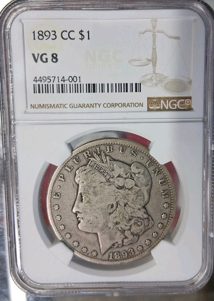 1893-CC Morgan Silver Dollar - Carson City Key Date - NGC VG8 (93M1) 1893-CC Morgan Silver Dollar - Carson City Key Date - NGC VG8 (93M1)