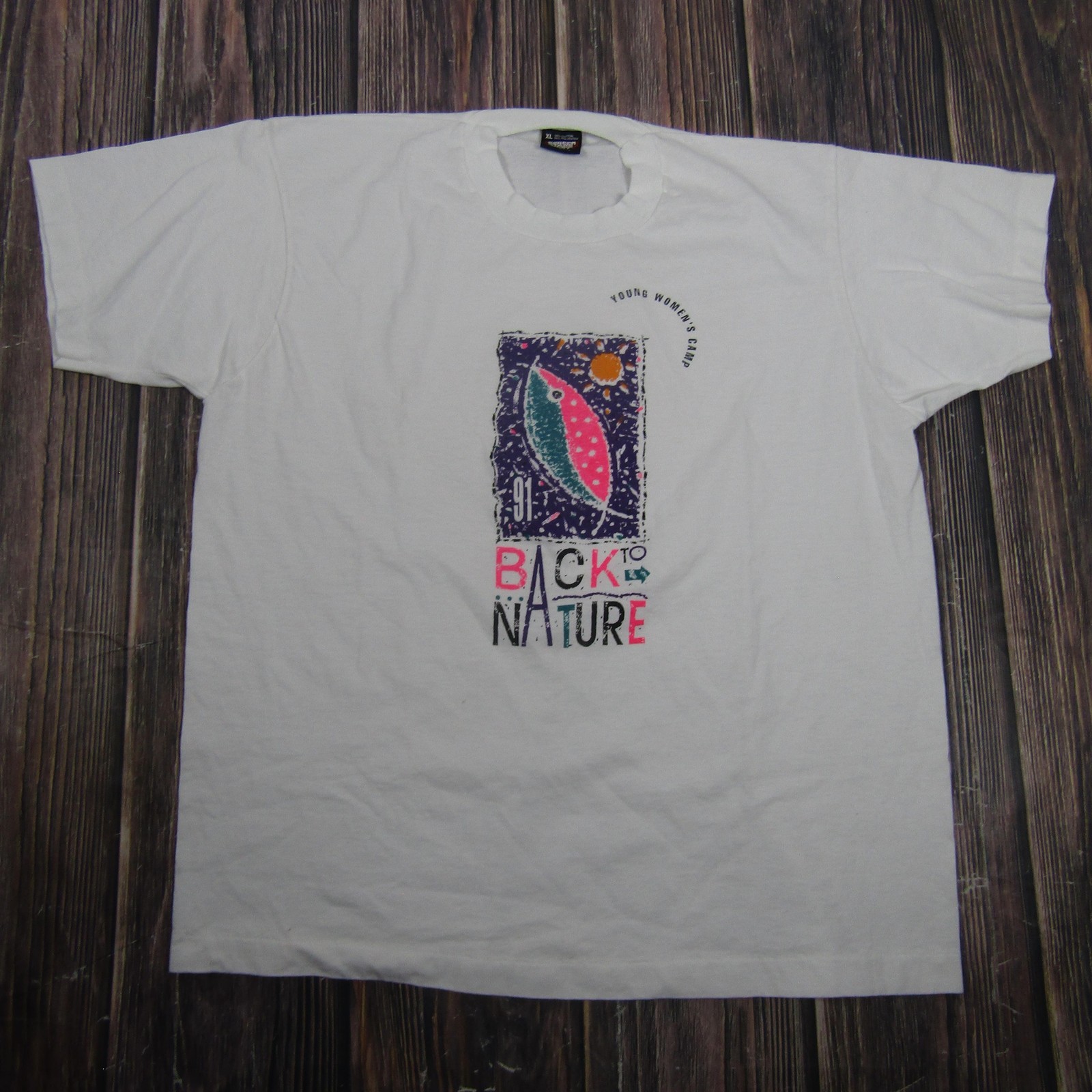 Vintage Screen Stars Best Back To Nature Shirt Mens XL White 1991 Camp Tee