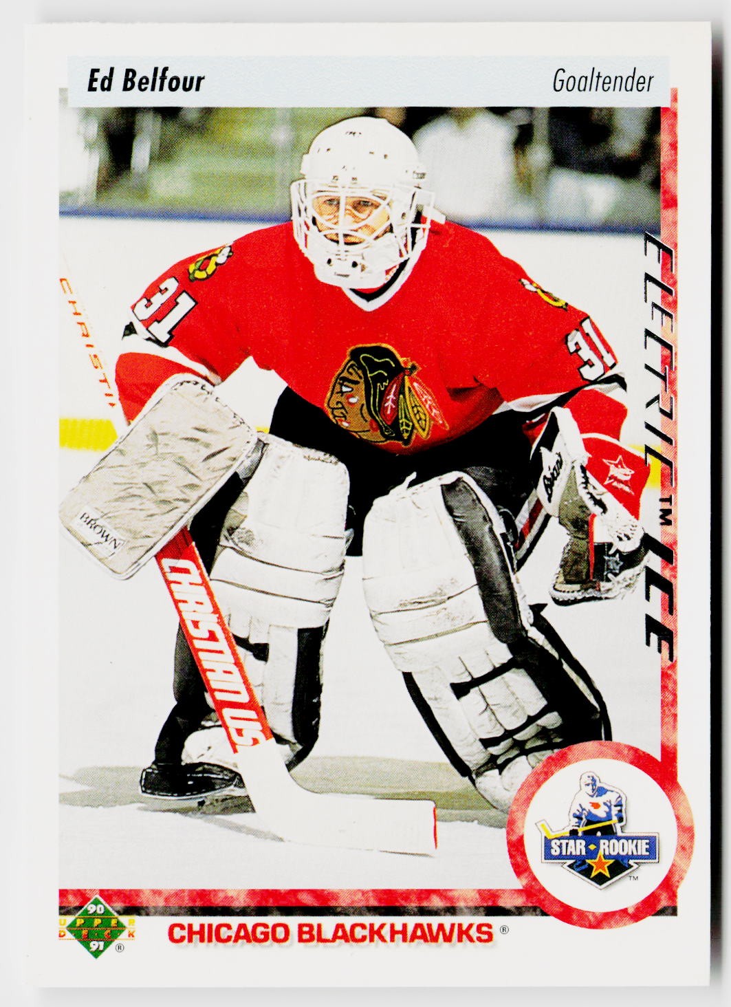 1990-91 Upper Deck French #55b Ed Belfour 1990-91 Upper Deck French #55b Ed Belfour
