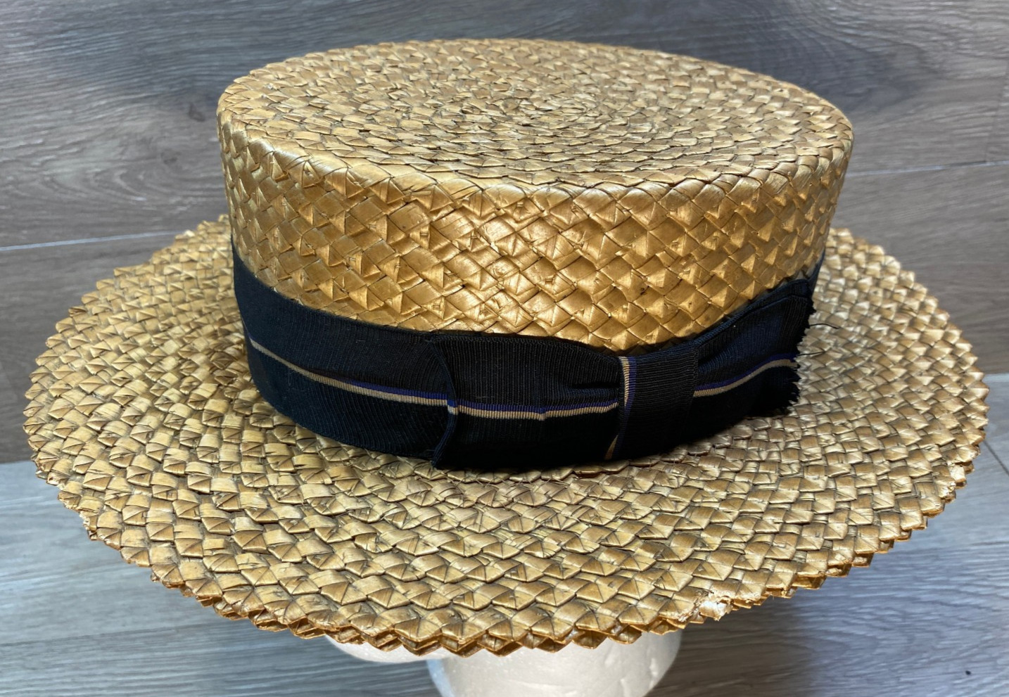 Antique Late early 1900s Barclay Distinctive Thick Straw Boater\'s Hat Antique Late early 1900s Barclay Distinctive Thick Straw Boater\'s Hat