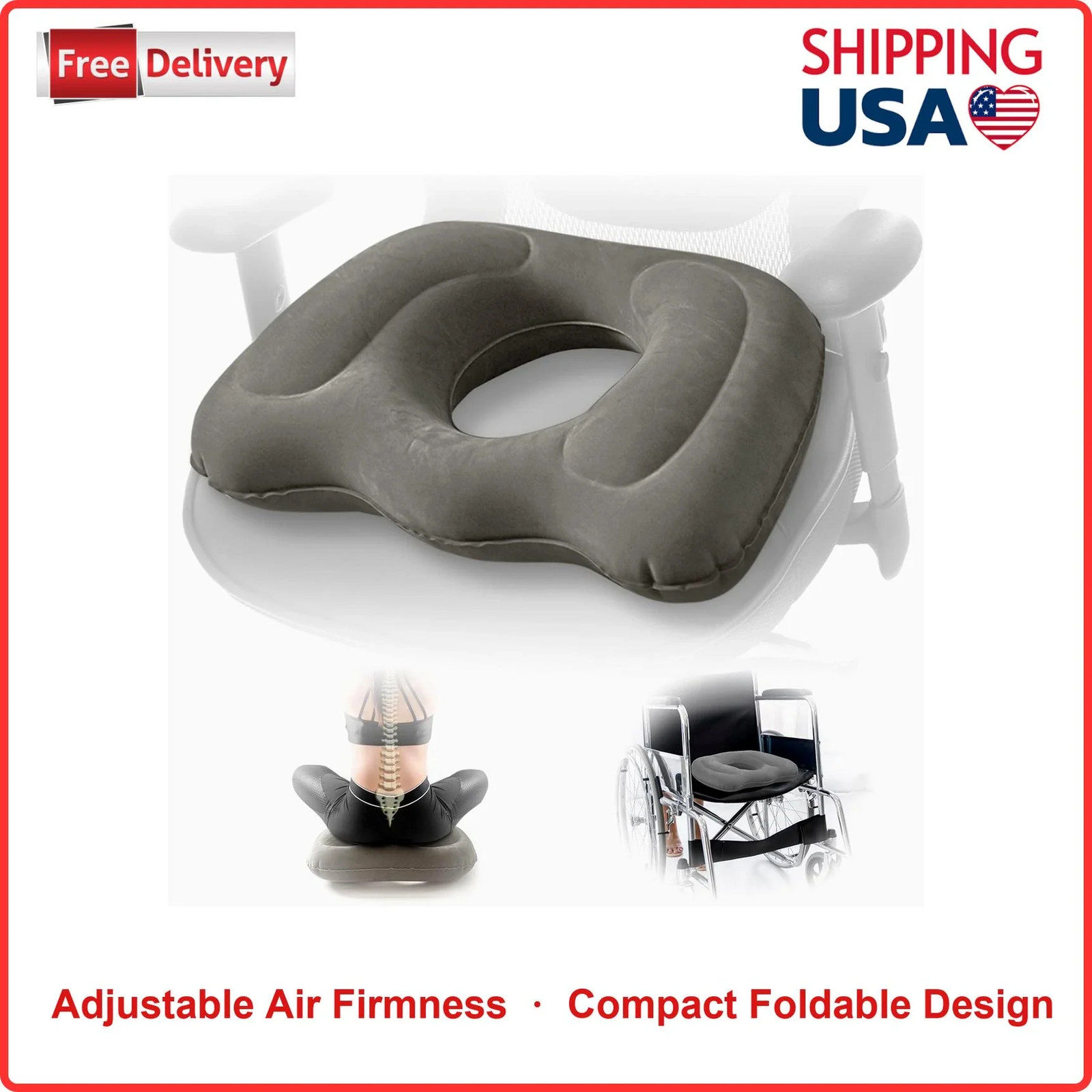 Donut Seat Cushion Inflatable Donut Pillow Coccyx Cushion Adjust Softness Freely Donut Seat Cushion Inflatable Donut Pillow Coccyx Cushion Adjust Softness Freely