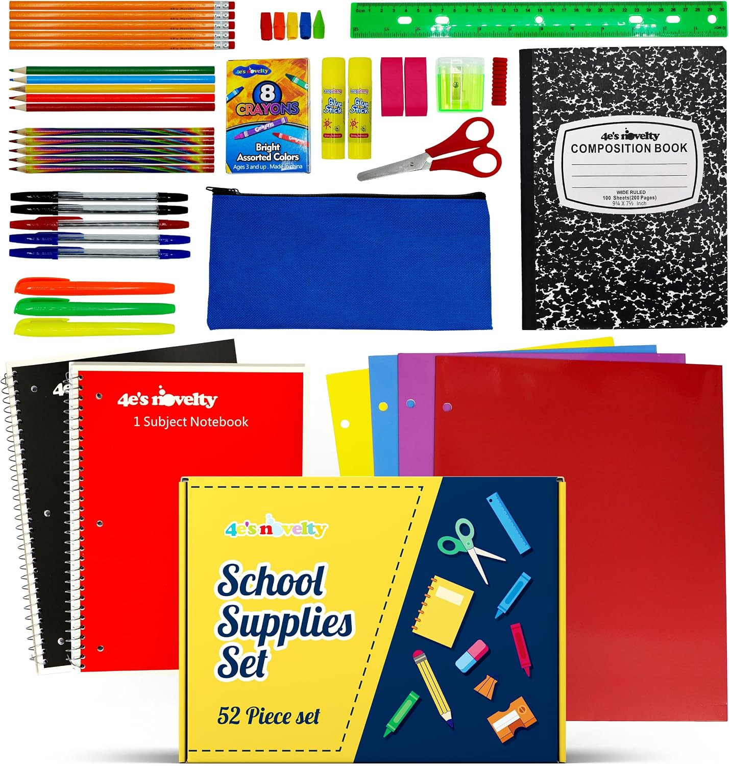52 Pieces Schools Supplies Kit for K1-8 Back to School Supply Box with Essential 52 Pieces Schools Supplies Kit for K1-8 Back to School Supply Box with Essential