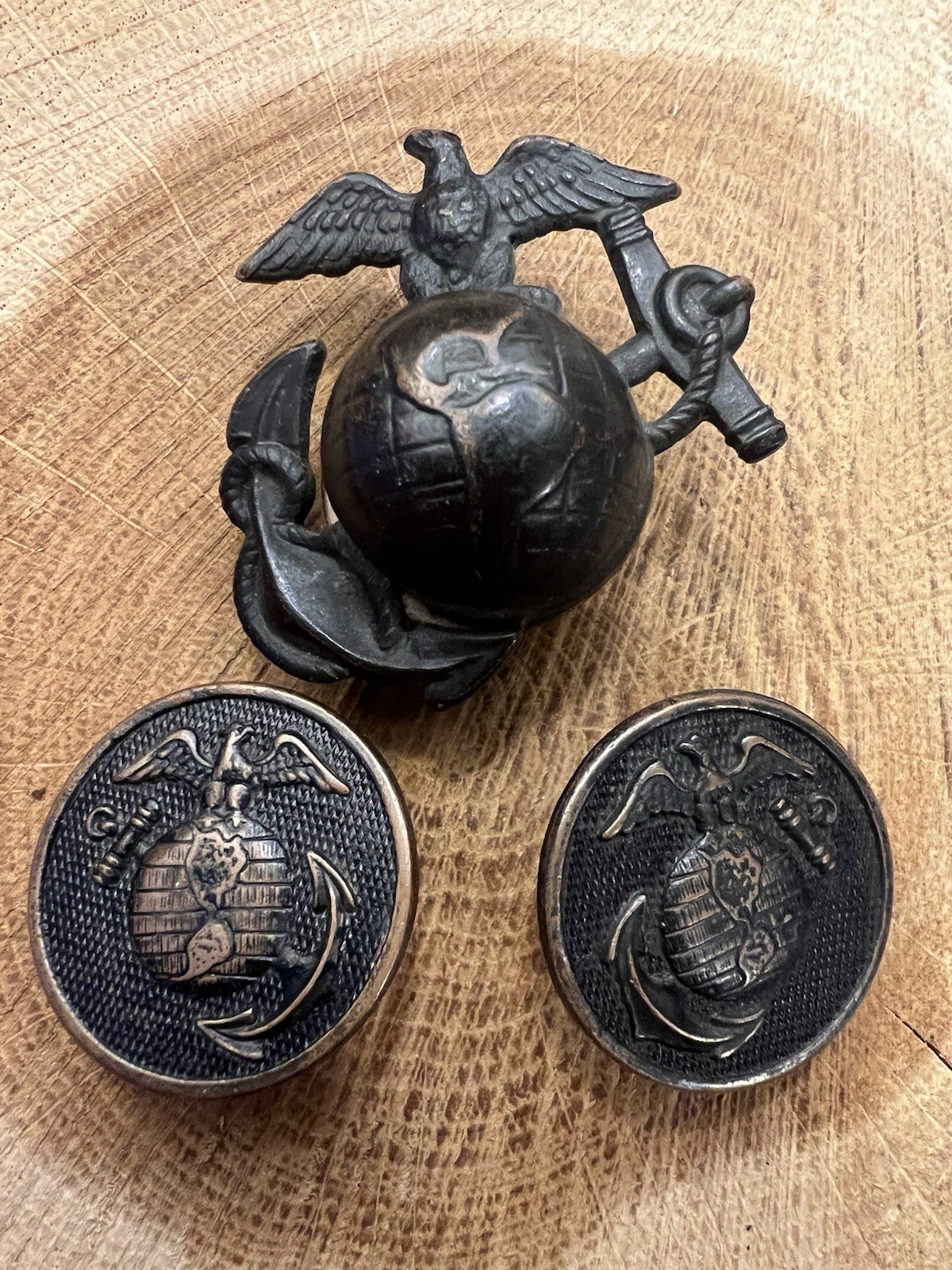 WW1 USMC P1917 Cap Device And P1918 Collar Disks Rare & Iconic Emblems Marine