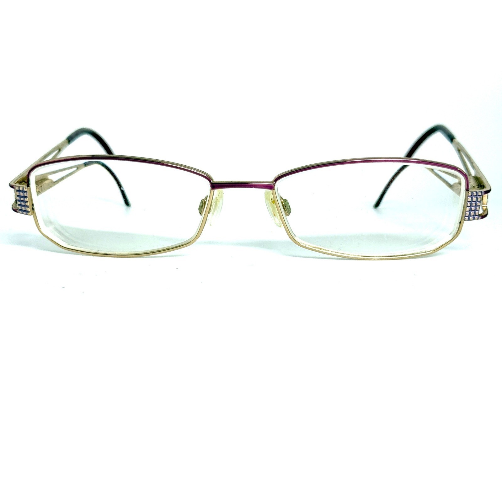 Cazal Vintage Eyeglasses Gold Purple Geometric Rectangular Frame Germany 23152