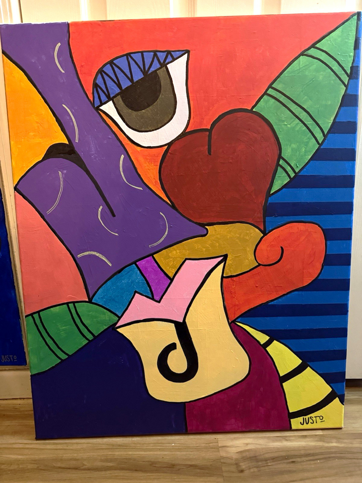 JUSTO Original Abstract Pop Art Painting On Canvas Signed Large OOAK Unframed JUSTO Original Abstract Pop Art Painting On Canvas Signed Large OOAK Unframed