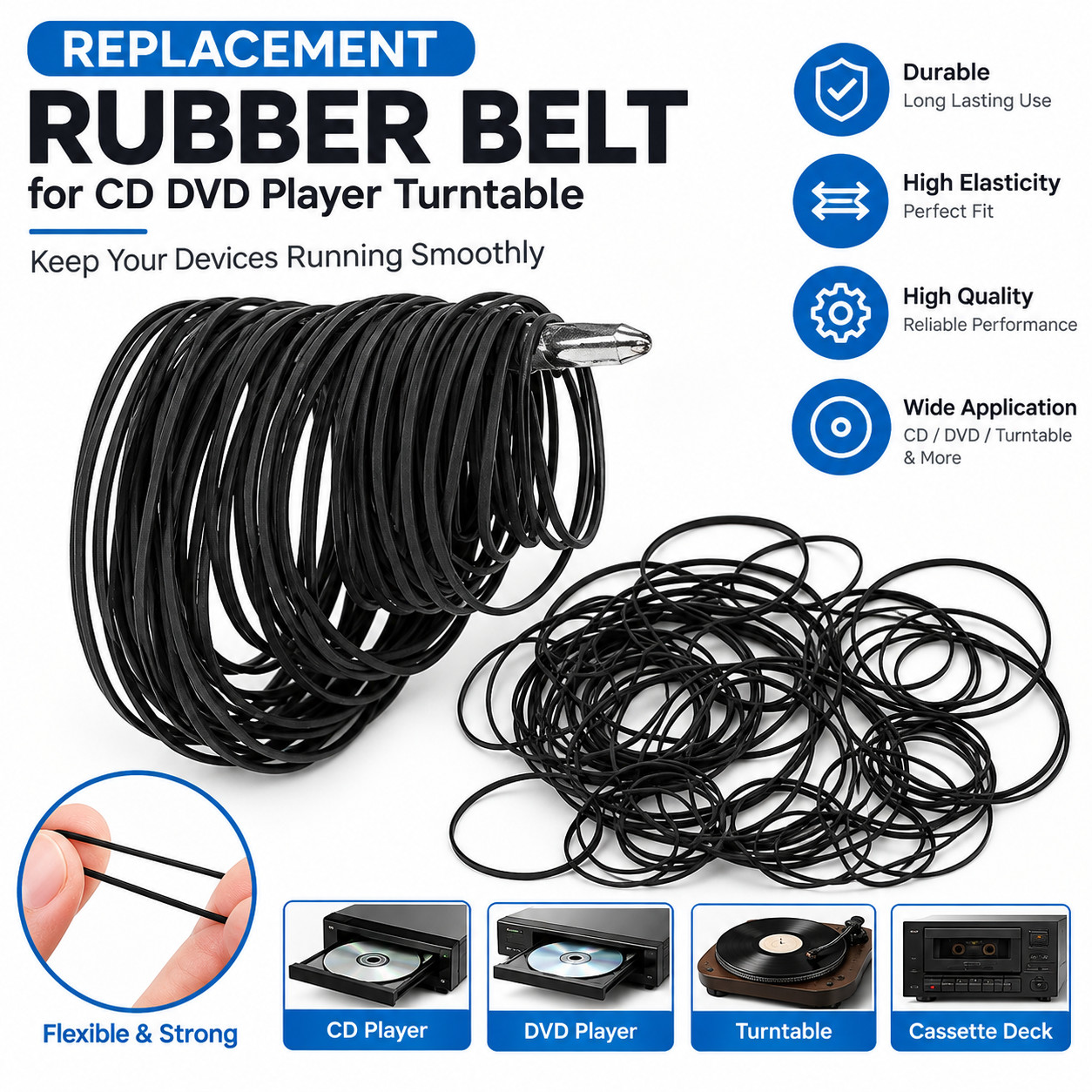 50x Square Rubber Drive Belt Mix Replacement for Cassette Player Recorder Repair