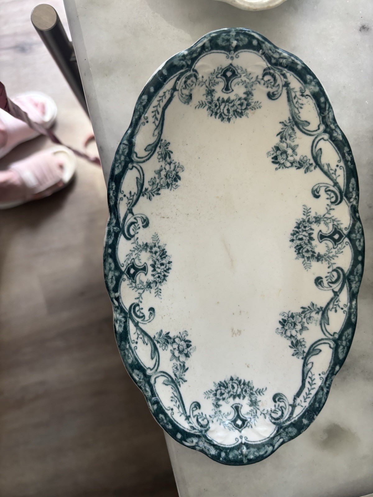 Two Antique Transferware Celery Plates/aqua Green Teal Two Antique Transferware Celery Plates/aqua Green Teal