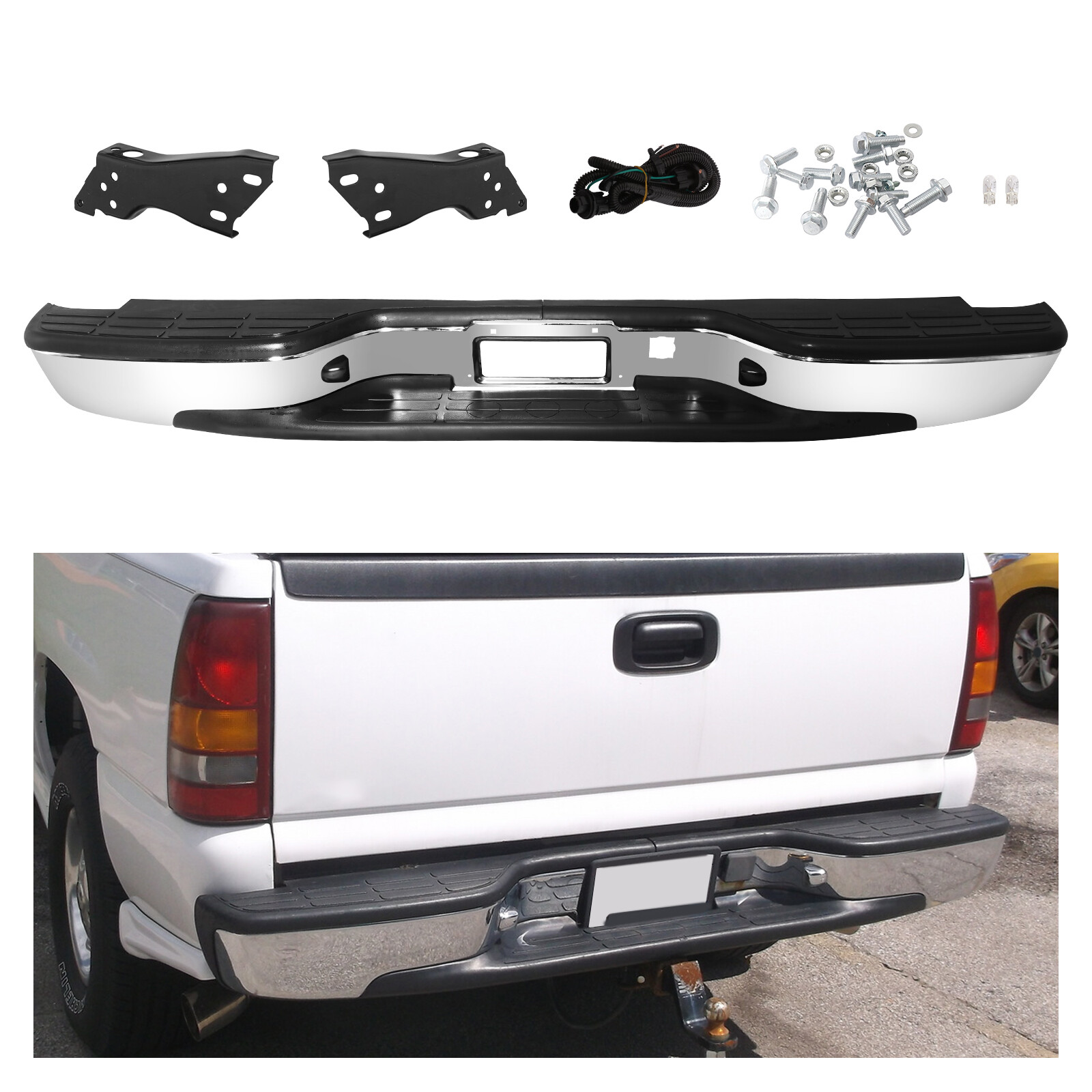 Chrome Rear Bumper For 99-07 Chevy Silverado GMC Sierra 1500 2500 1999-2007