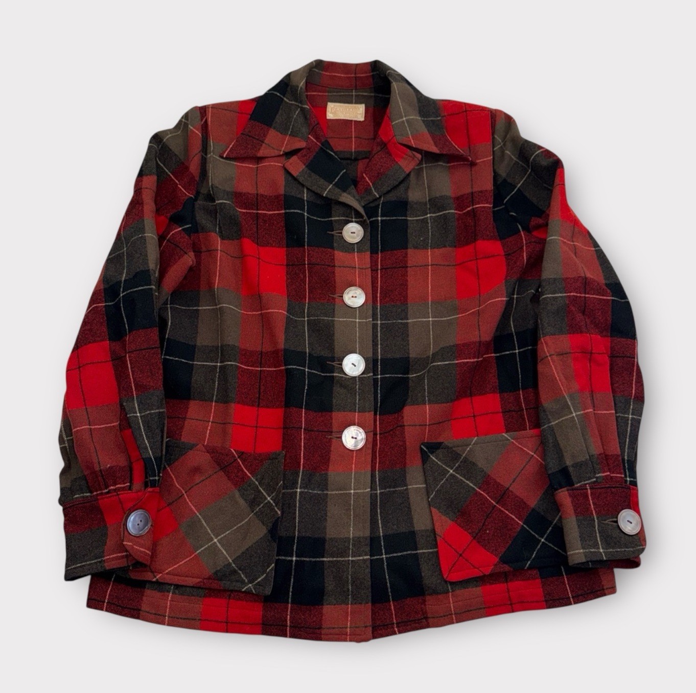 Vintage 70s Pendleton Wool Jacket Women’s Size Large Red Black Plaid Button Up Vintage 70s Pendleton Wool Jacket Women’s Size Large Red Black Plaid Button Up