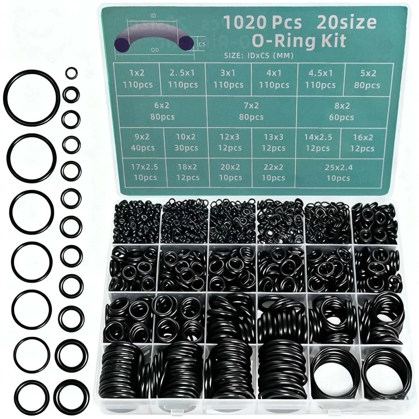 1020PCS O-Ring Assortment Kit | 20 Metric Sizes for Car Repair, Faucet, Air, Gas