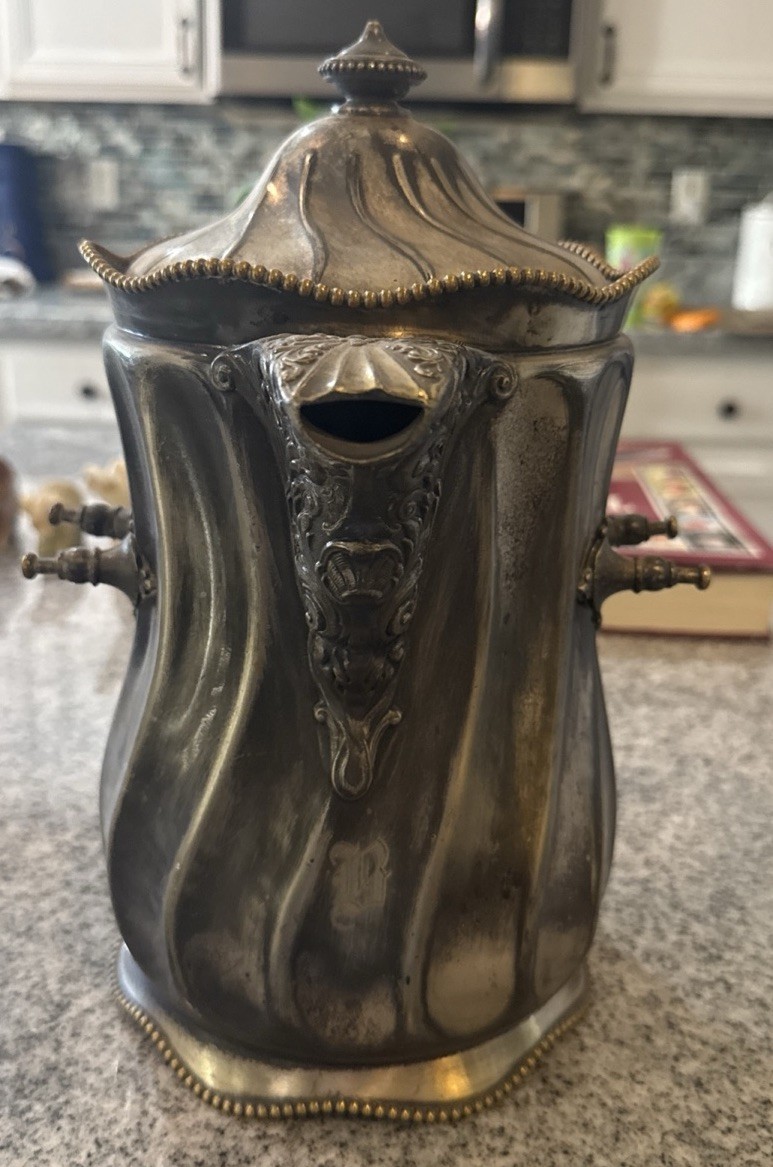 Antique Tea Silver/ Pewter ? Mystery Big And Heavy
