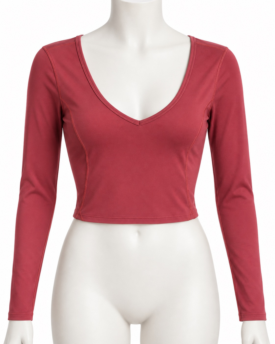 Lululemon Women\'s Activewear Red Long Sleeve Crop Top Deep V-Neck Fitted Size 6