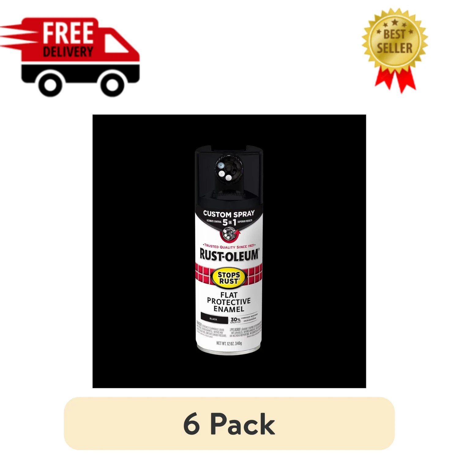 [6 Pack] Rust-Oleum Stops Rust 5-in-1 Flat Black Spray Paint 12 oz