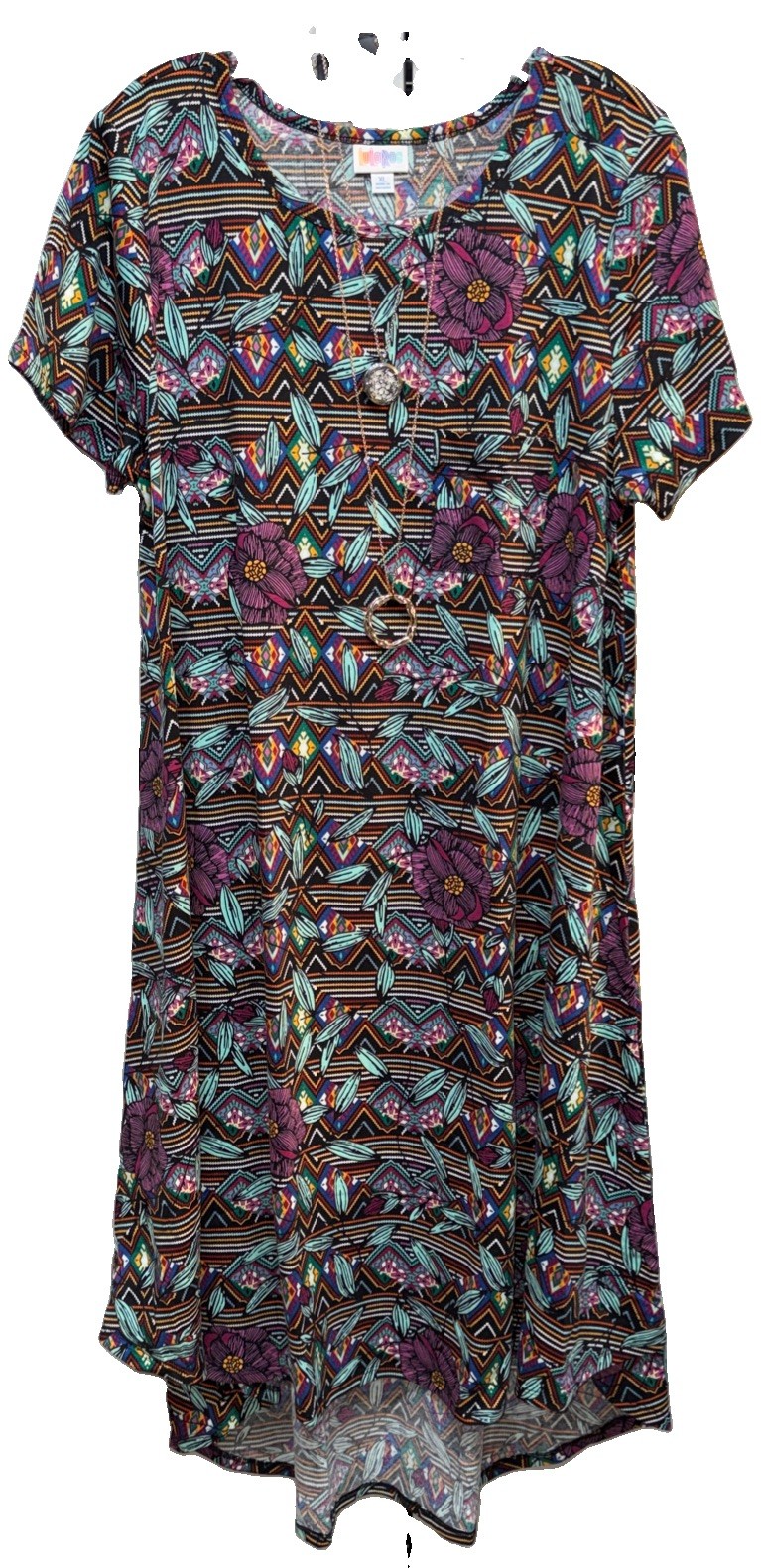 NWT LuLaRoe XL Black Purple Mint Orange Blue White Floral Carly Swing Dress
