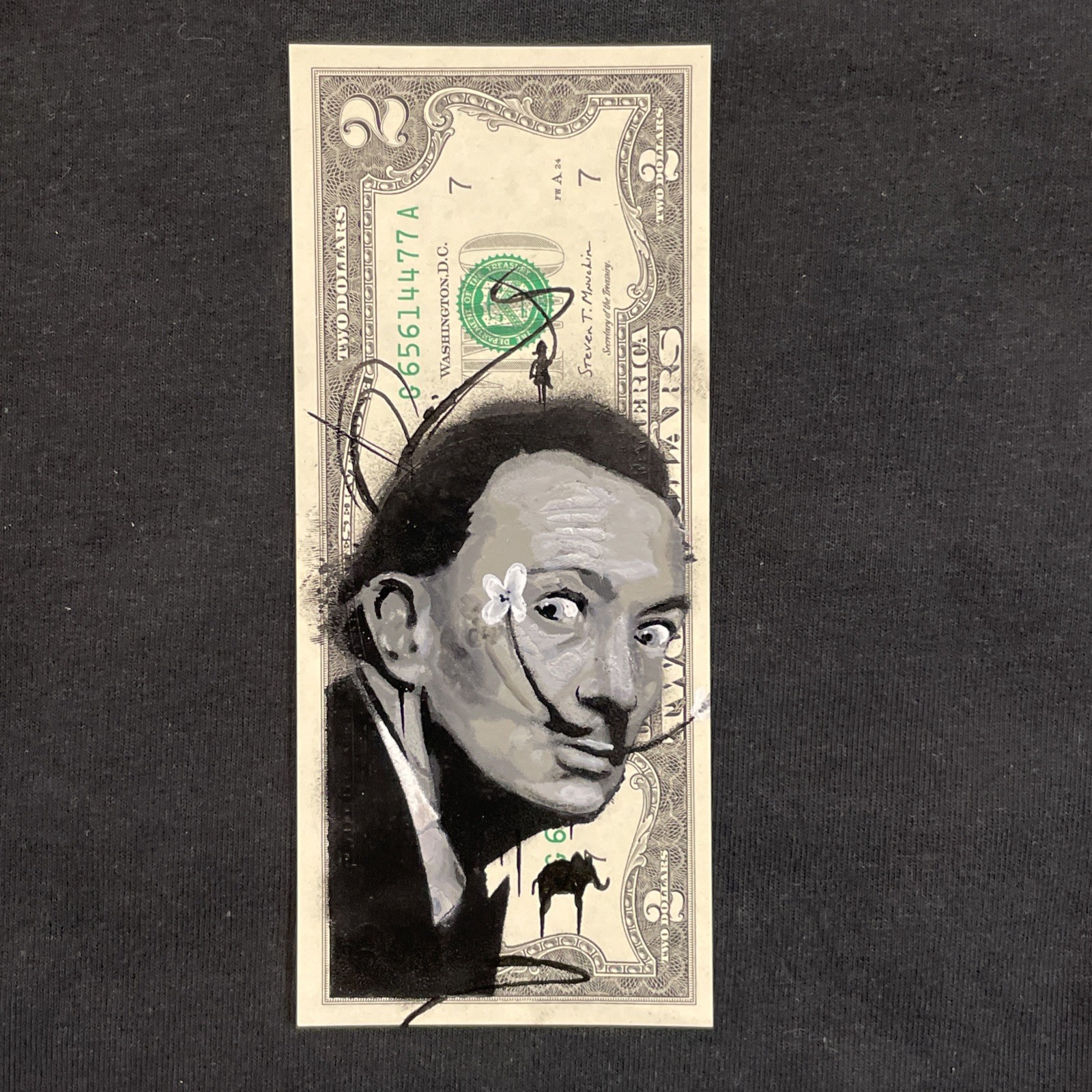 Salvidor Dali 2 Dollar Bill Original painting Graffiti Art Street Art Salvidor Dali 2 Dollar Bill Original painting Graffiti Art Street Art