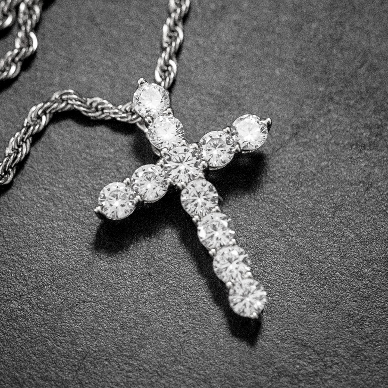 Elegant Iced Cz White Gold Plated Small Cross Pendant And Rope Chain Necklace Elegant Iced Cz White Gold Plated Small Cross Pendant And Rope Chain Necklace