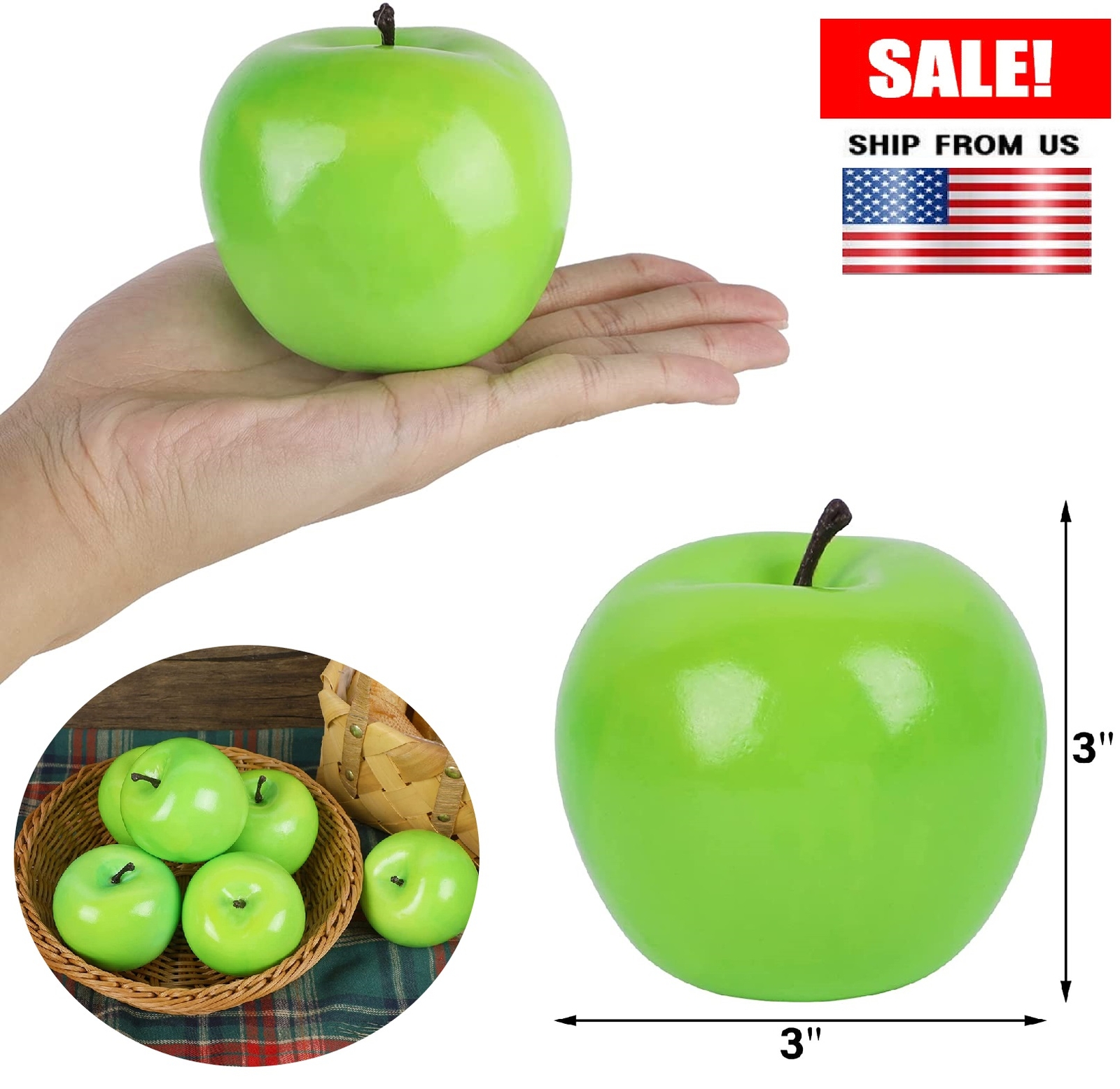 12× Green Artificial Apples Fake Fruit Lifelike Apples Table Kitchen Decor USA