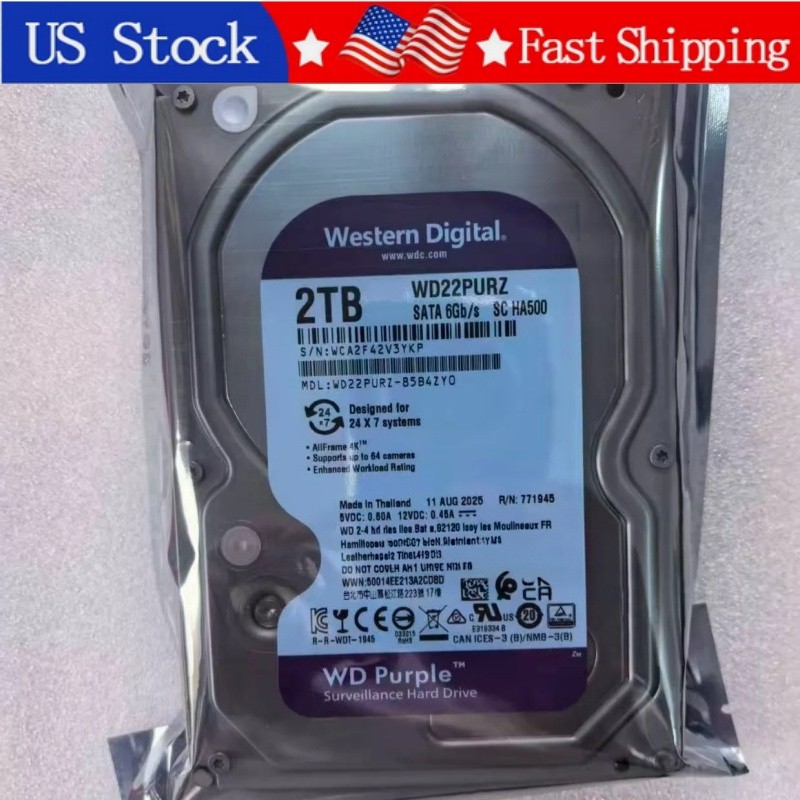 New Western Digital WD22PURZ 2TB Purple 256MB 3.5