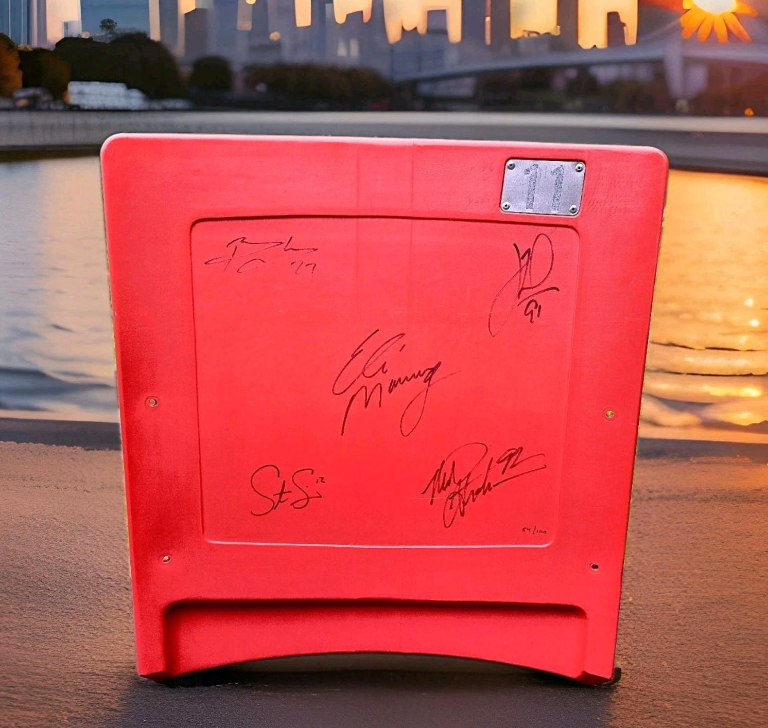 Eli Manning Signed Giants Stadium Seat Back With 4 other SB XLII Champions 