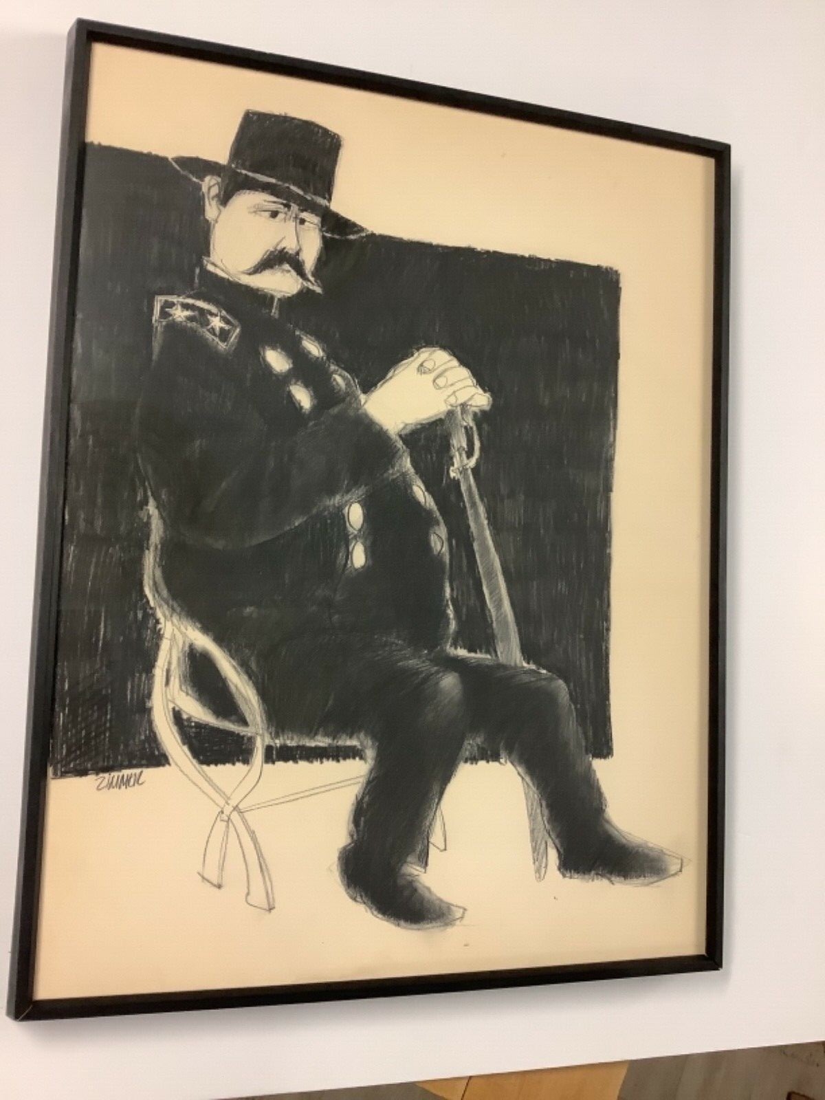 Union General Philip Sheridan Mixed-Media Drawing Signed Zimmer Union General Philip Sheridan Mixed-Media Drawing Signed Zimmer