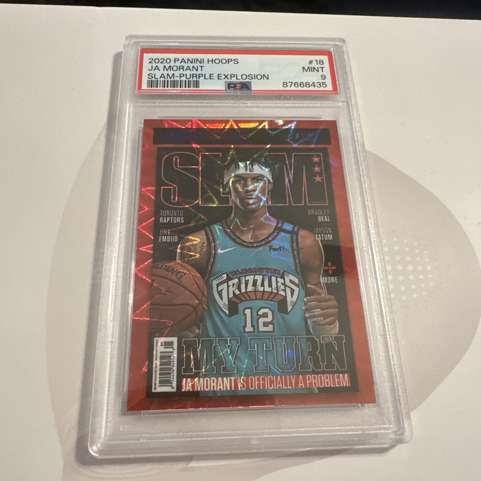2020 Panini Hoops Slam #18 Ja Morant Purple Explosion Refractor PSA 9 2020 Panini Hoops Slam #18 Ja Morant Purple Explosion Refractor PSA 9