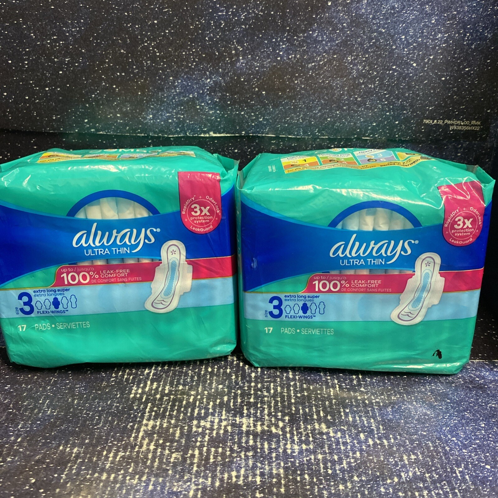 2 X Always Ultra Thin  Size 3  Extra Long Super Pads with Flexi-Wings 17 Count