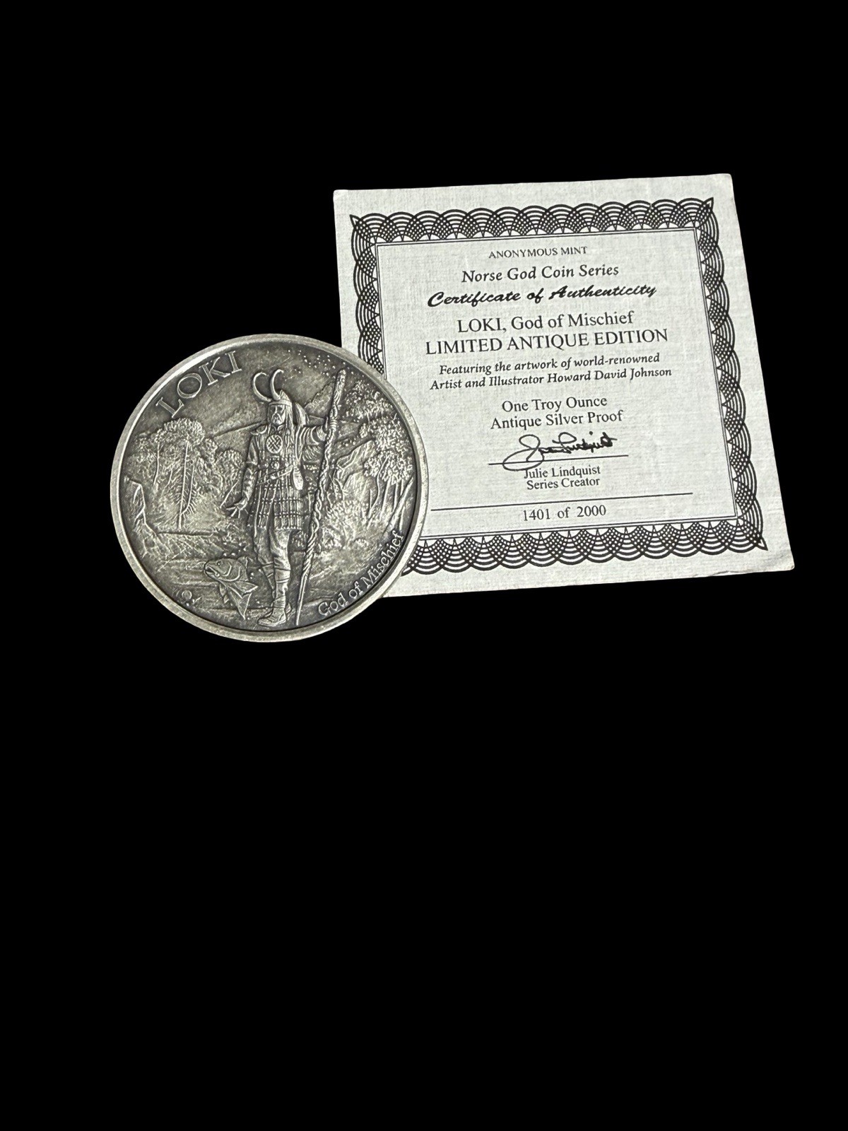 Anonymous Mint Norse God Series Loki God of Mischief 1 oz .999 Fine Silver Round