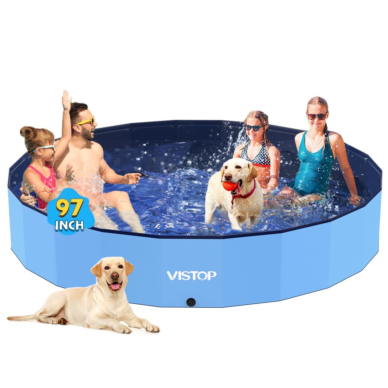VISTOP Jumbo Foldable Dog Pool 97inch.D x 15.7inch.H Blue