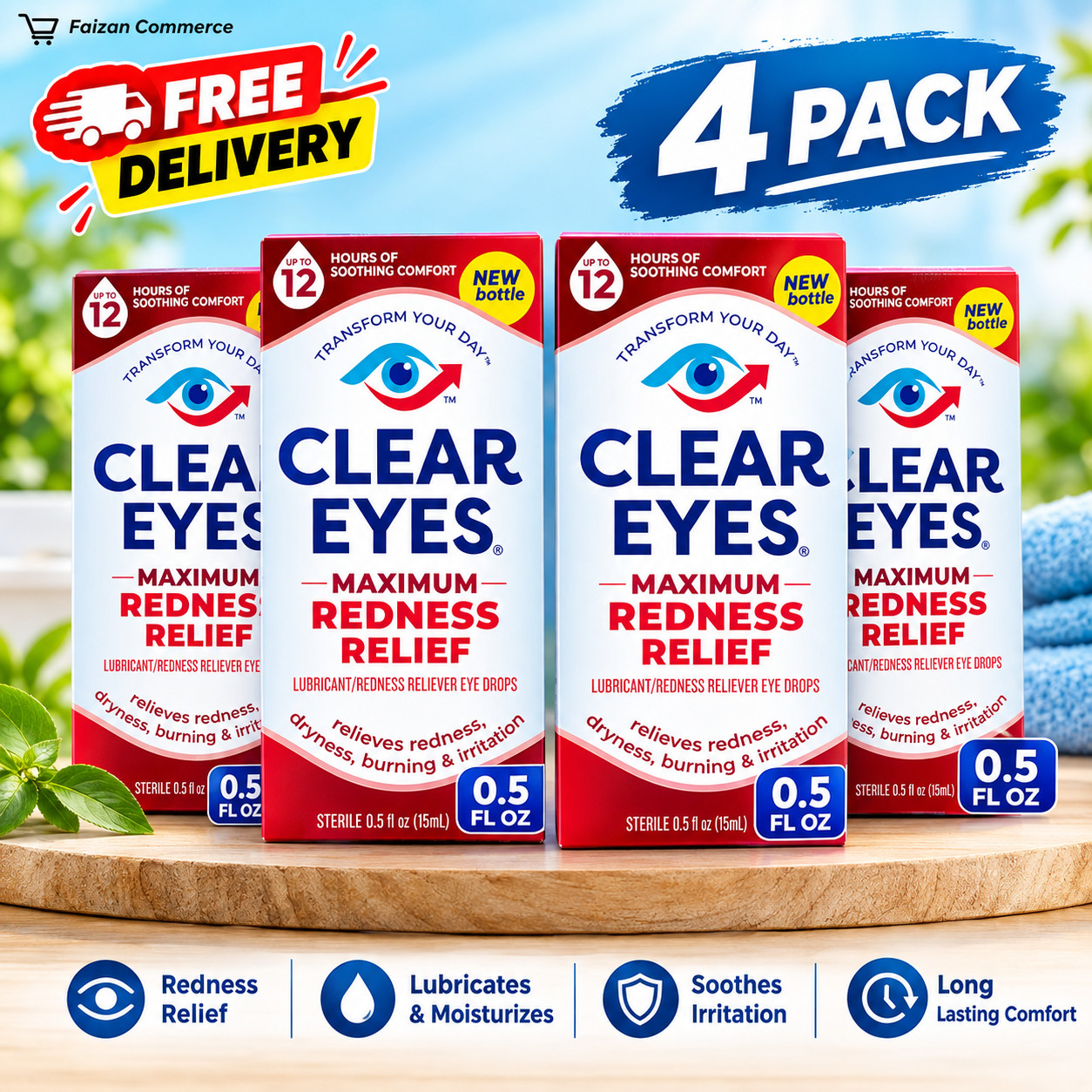Clear Eyes, Maximum Redness Relief Eye Drops, 0.5 Fl Oz (Pack of 4) EXP 06/2027