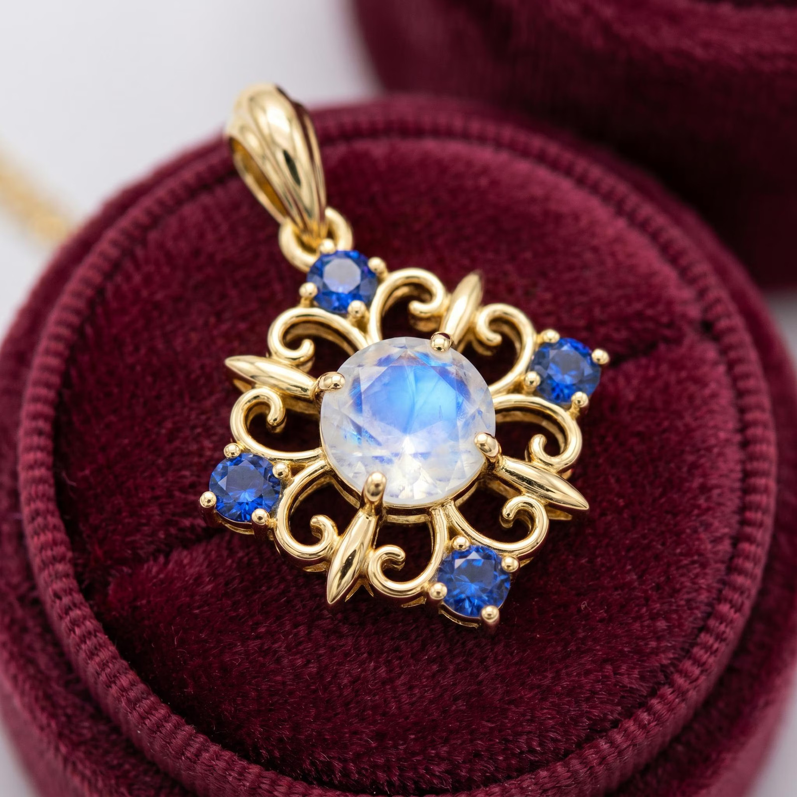 Natural Moonstone Pendant For Women Art Deco Wedding Necklace Antique Style Gift