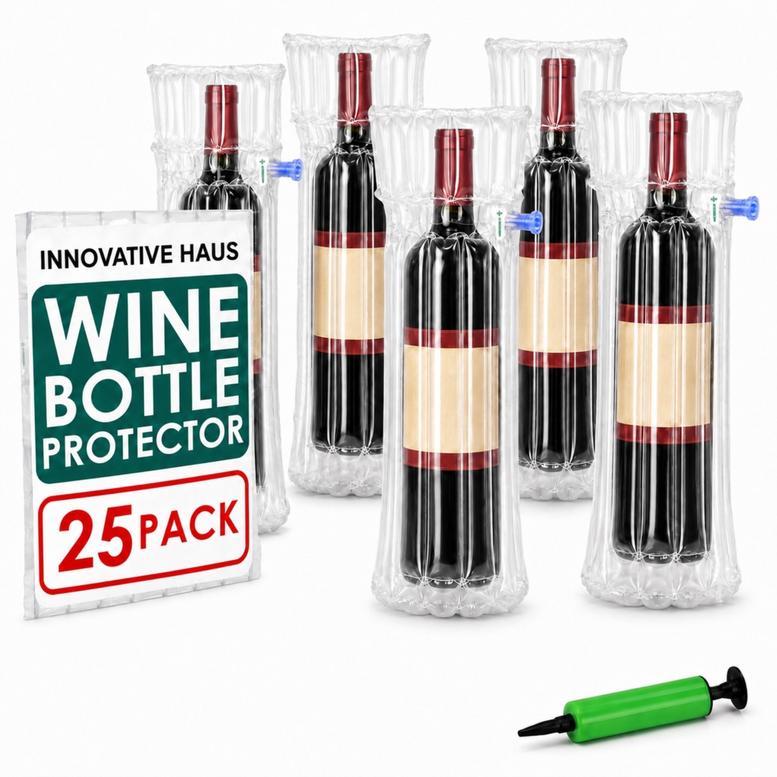 Innovative Haus Pack of 25 Wine Bottle Protector Air Bag with Free Pump