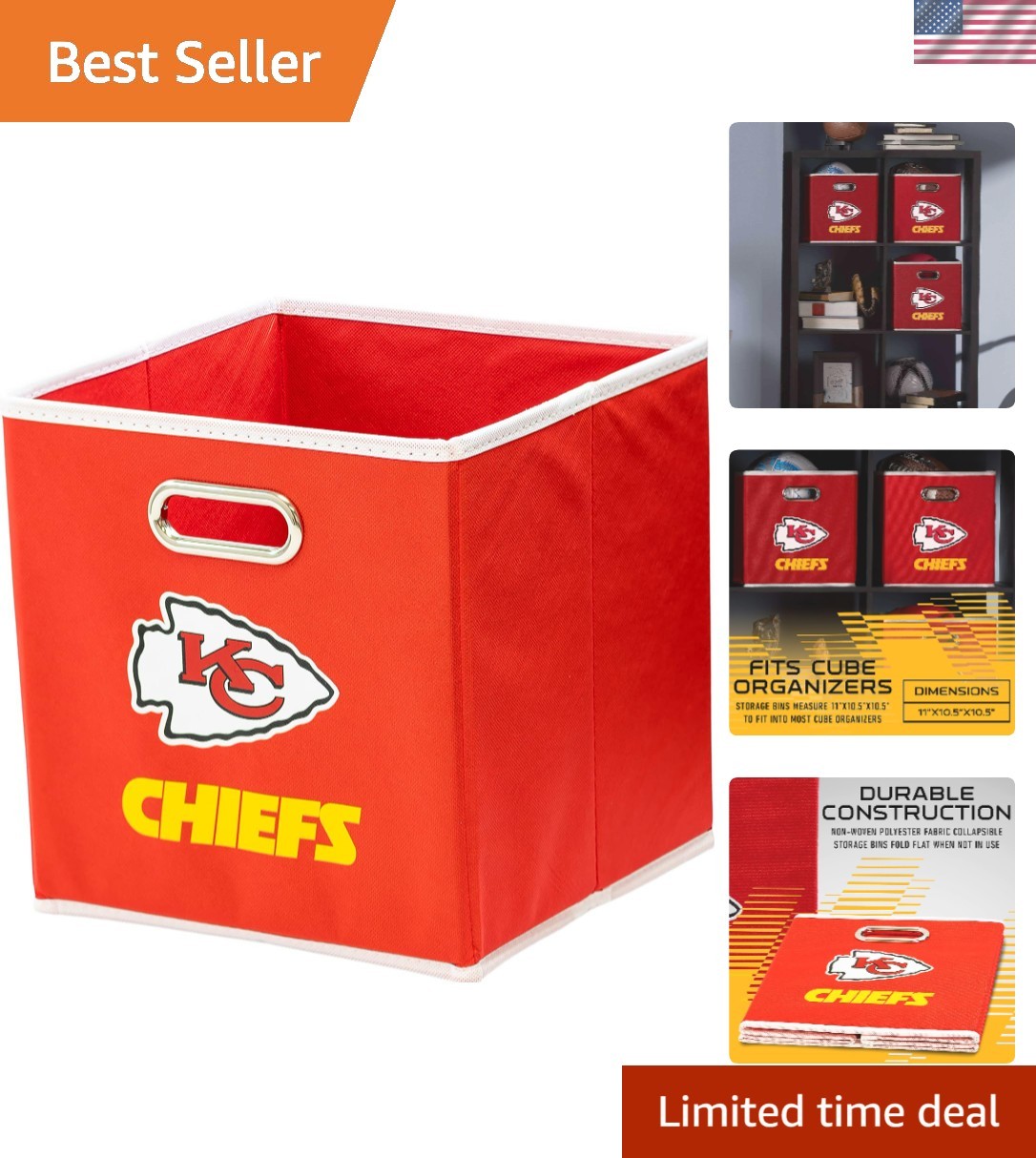NFL Kansas City Chiefs Vintage Style Collapsible Storage Bin - Durable Polyester