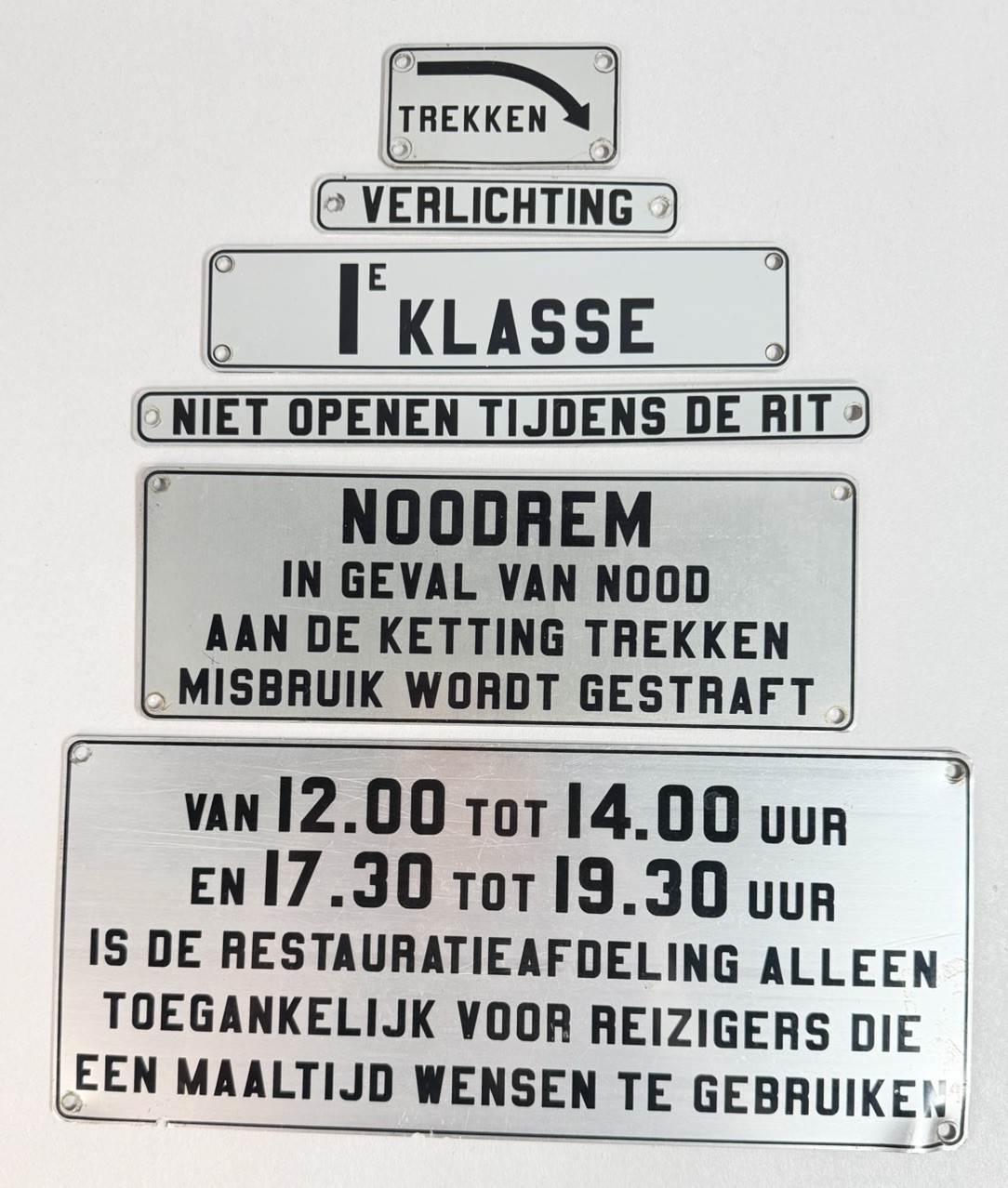 Lot of 6 Vintage Dutch Railway Train Signs Aluminum NS Spoorwegen Noodreem Lot of 6 Vintage Dutch Railway Train Signs Aluminum NS Spoorwegen Noodreem