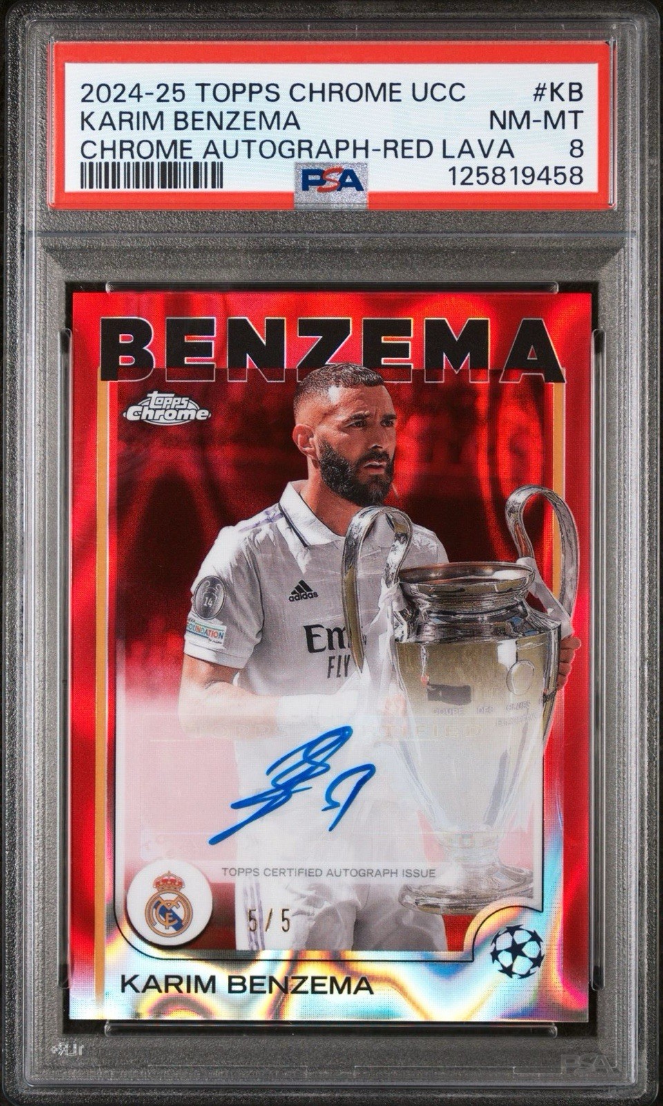 2024-25 Topps Chrome UEFA Club Competitions Karim Benzema Red /5 Auto PSA 8 POP1 2024-25 Topps Chrome UEFA Club Competitions Karim Benzema Red /5 Auto PSA 8 POP1