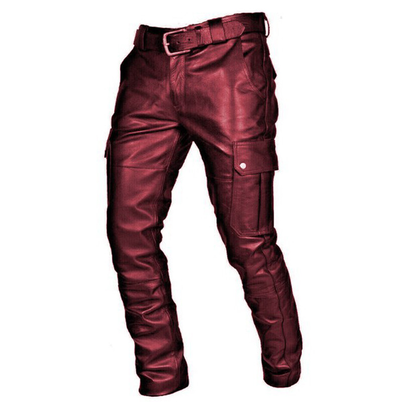 Men\'s Leather Pant Jeans Steampunk Gothic PUNK Retro Motorbike Pants Trousers