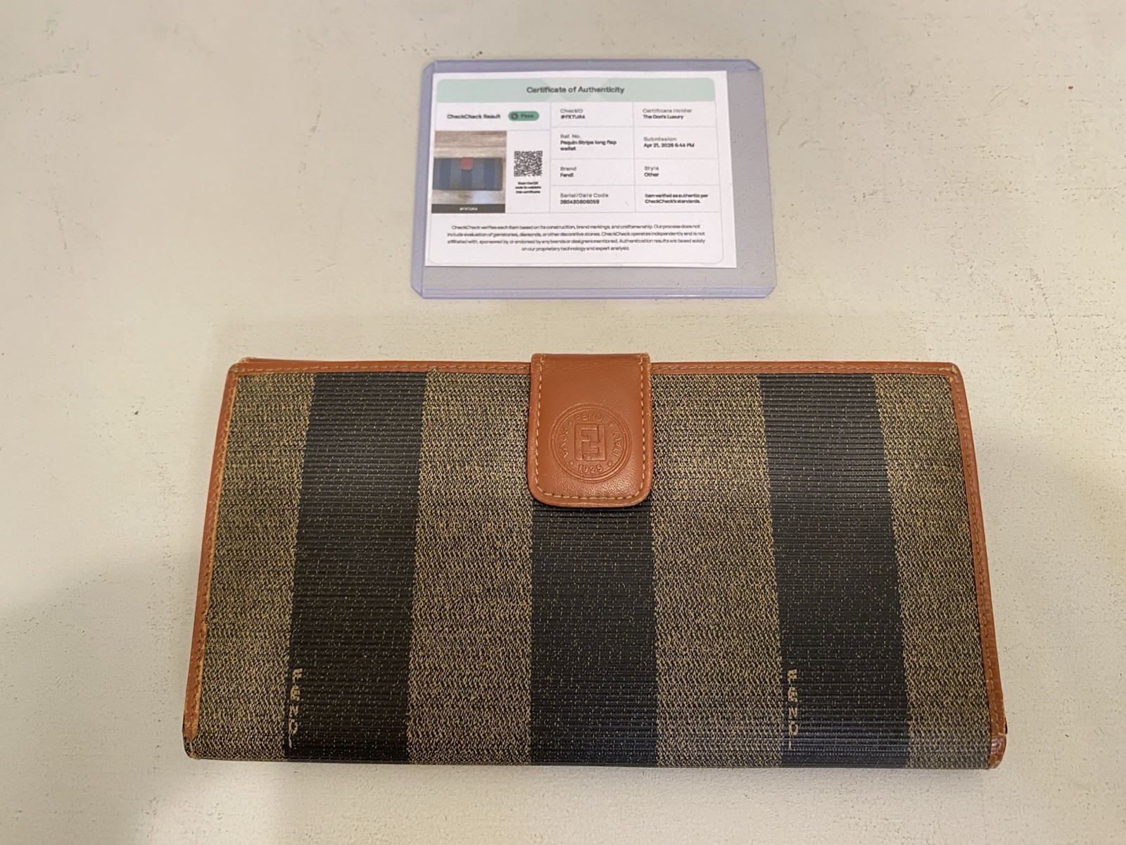 Vintage Fendi Pequin Stripe Long Flap Wallet w/ COA Vintage Fendi Pequin Stripe Long Flap Wallet w/ COA