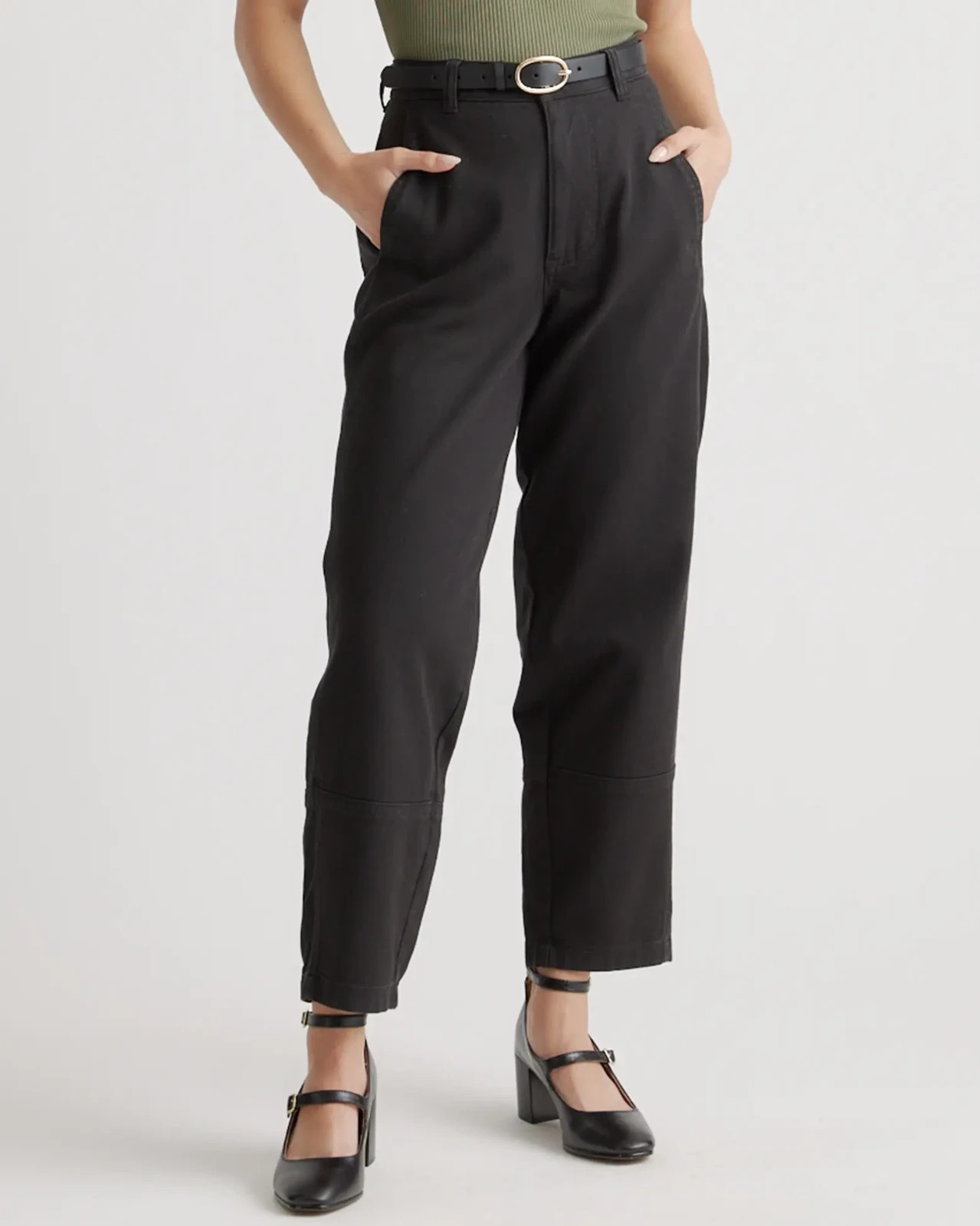 Quince Black Organic Stretch Cotton Twill Barrel Pant Size 6 Tapered High Rise