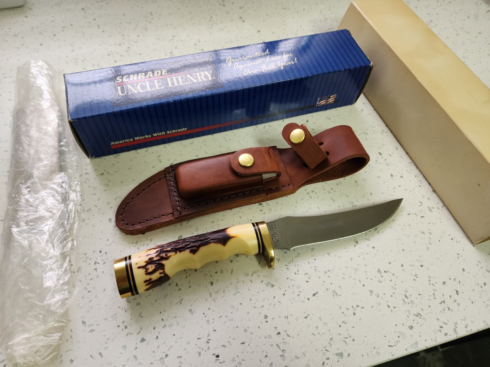 Schrade 153UH Golden Spike Hunt Knife Sheath Stone/Usa NIB L@@K Schrade 153UH Golden Spike Hunt Knife Sheath Stone/Usa NIB L@@K