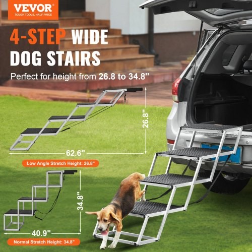 VEVOR Dog Stair for Cars, Wide 4-step Dog Car Steps, Folding Dog Car Ramp with