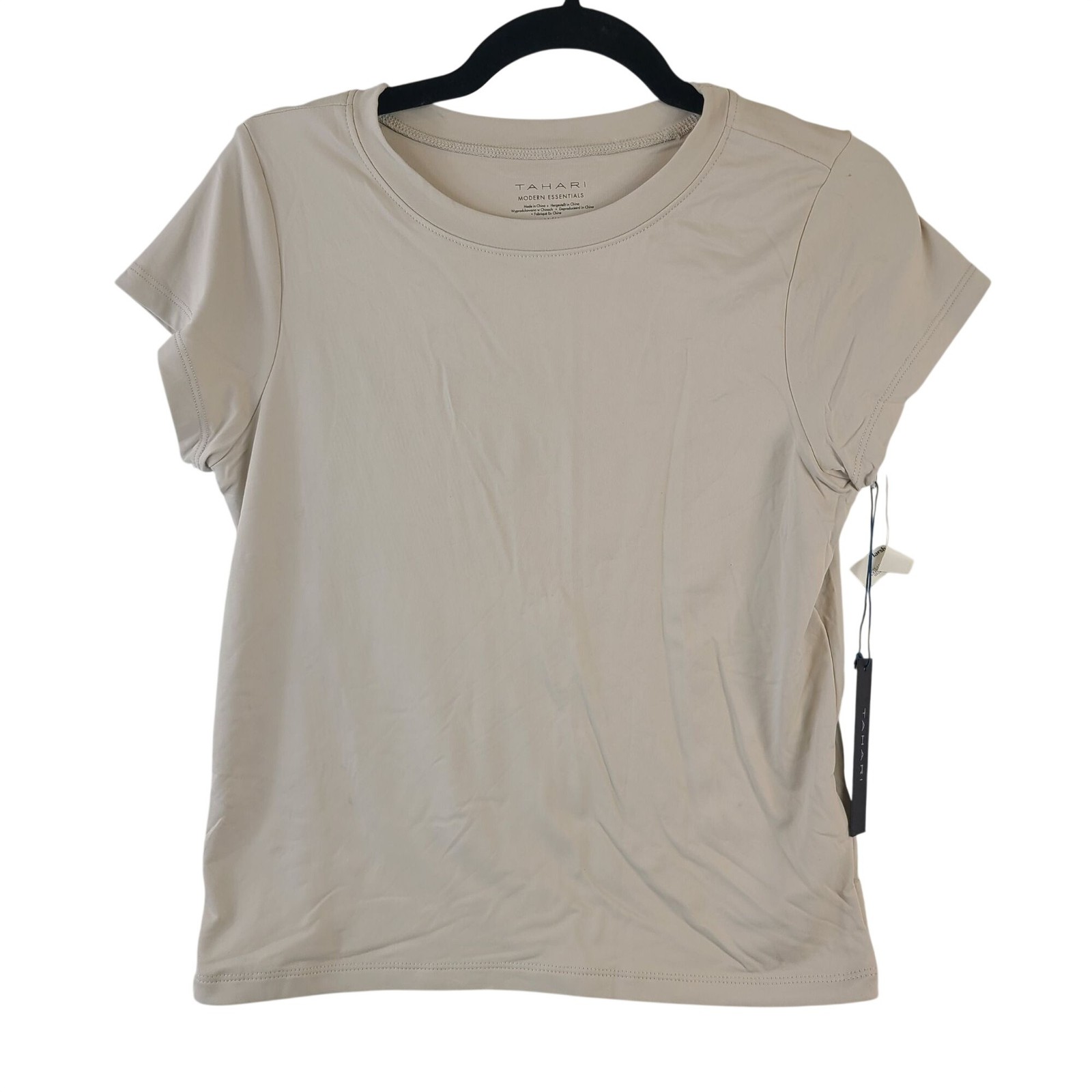 NEW Tahari Beige Short Sleeve T-Shirt Nylon Blend Size M Modern Essentials