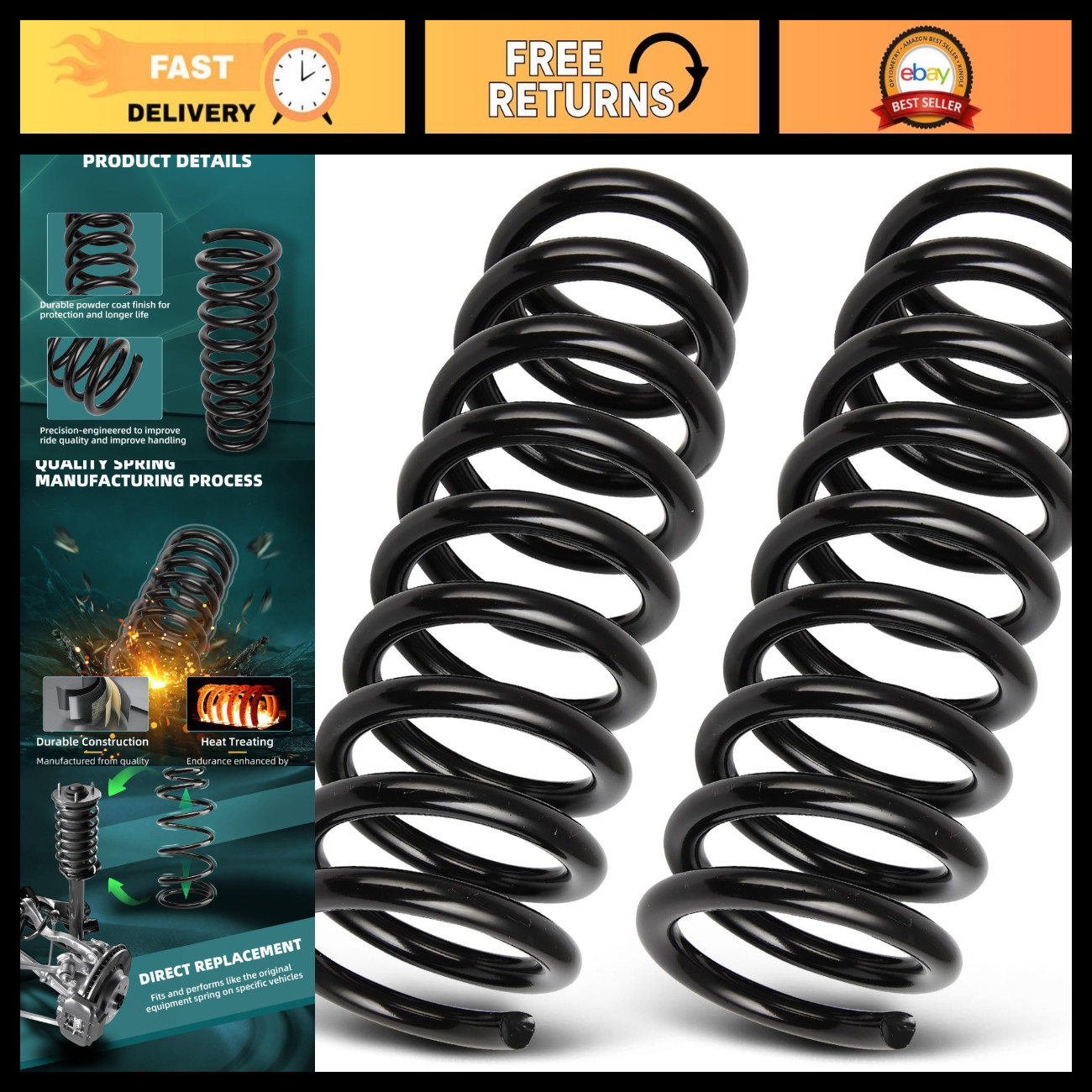 2PCS Rear Suspension Coil Spring Set for 2011-2014 Hyundai Sonata - Durable & Re