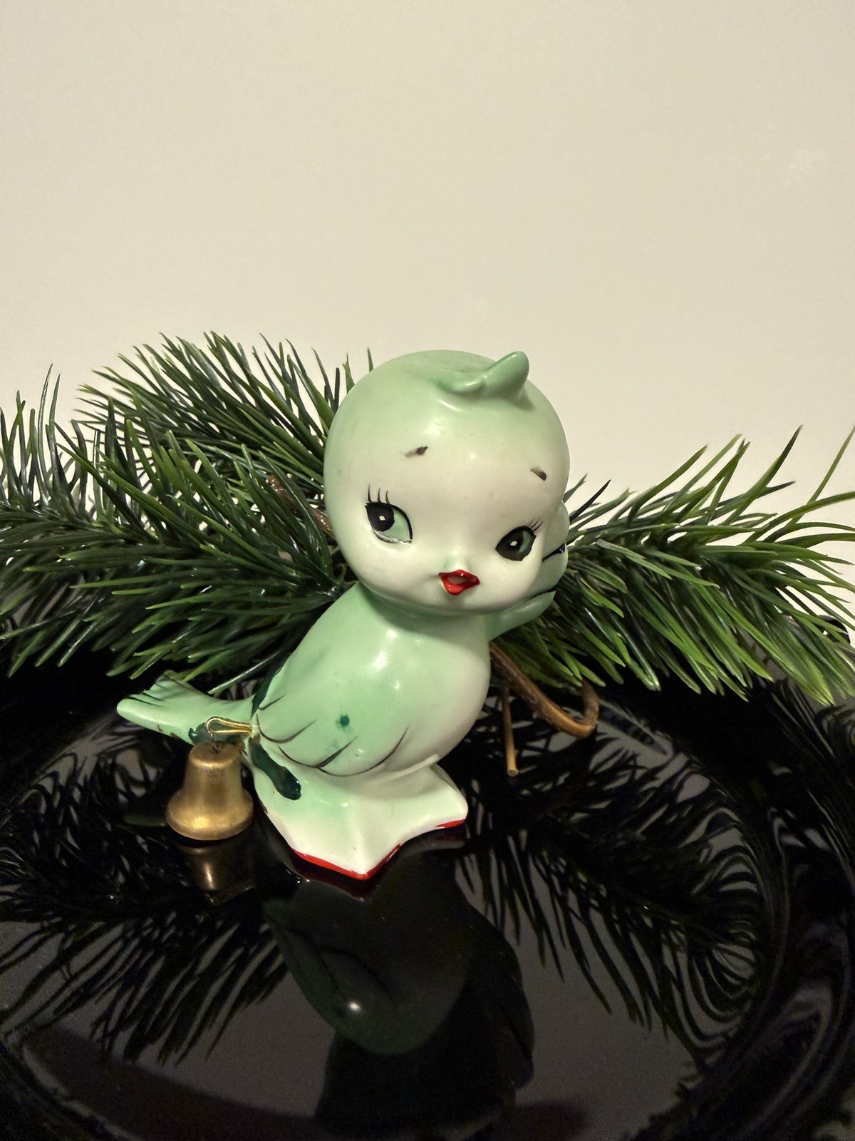 VTG Japan Anthropomorphic Green Bird Salt Shaker Rare With Bell Kitsch Christmas VTG Japan Anthropomorphic Green Bird Salt Shaker Rare With Bell Kitsch Christmas
