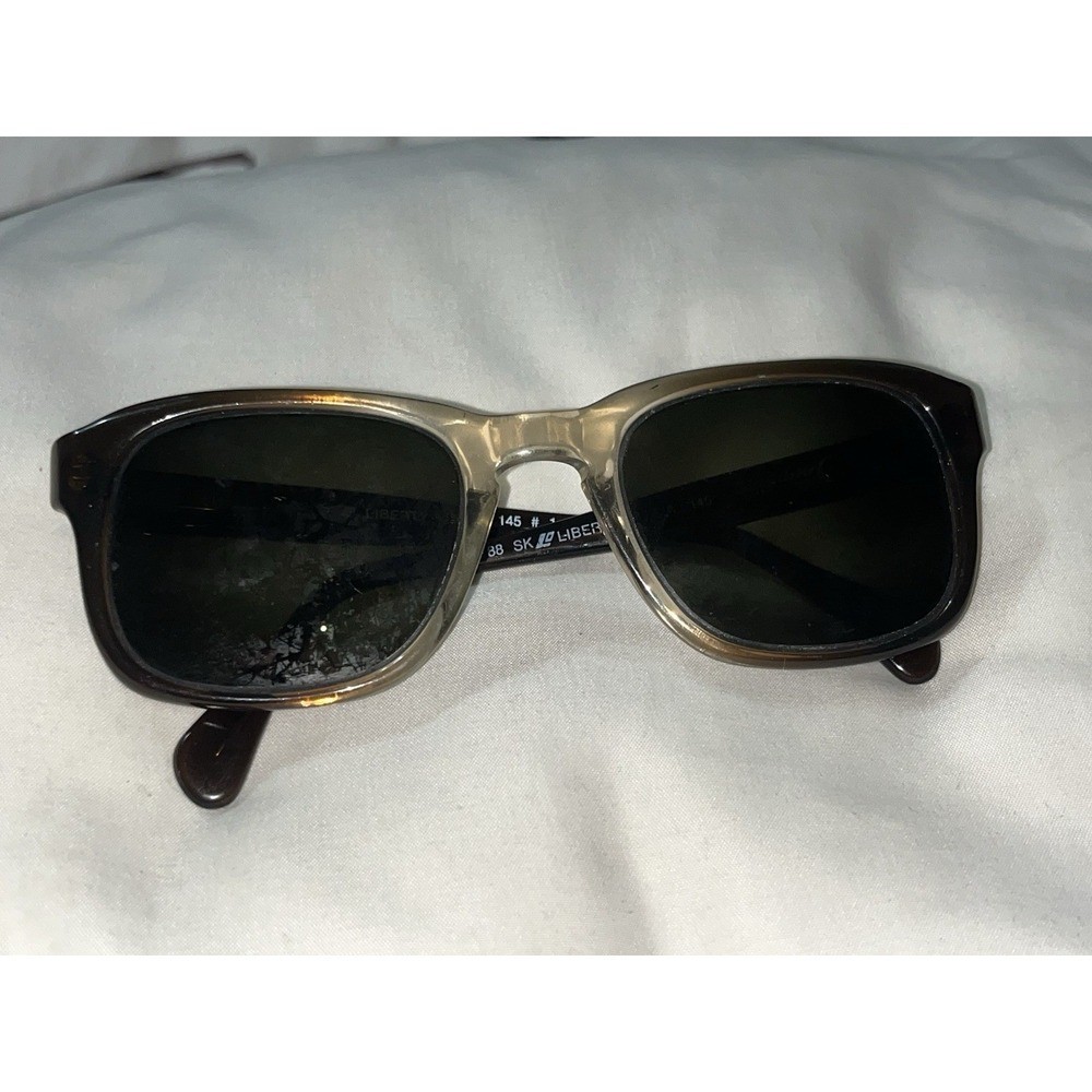 1980s Vintage Liberty Optical USA Square Eye Dark Brown To Clear Glasses 52-22 1980s Vintage Liberty Optical USA Square Eye Dark Brown To Clear Glasses 52-22