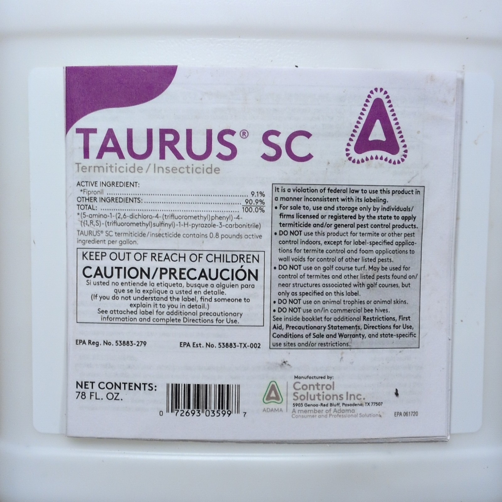 Taurus SC 78oz- Fipronil Termiticide Compare to Termidor SC Taurus SC 78oz- Fipronil Termiticide Compare to Termidor SC