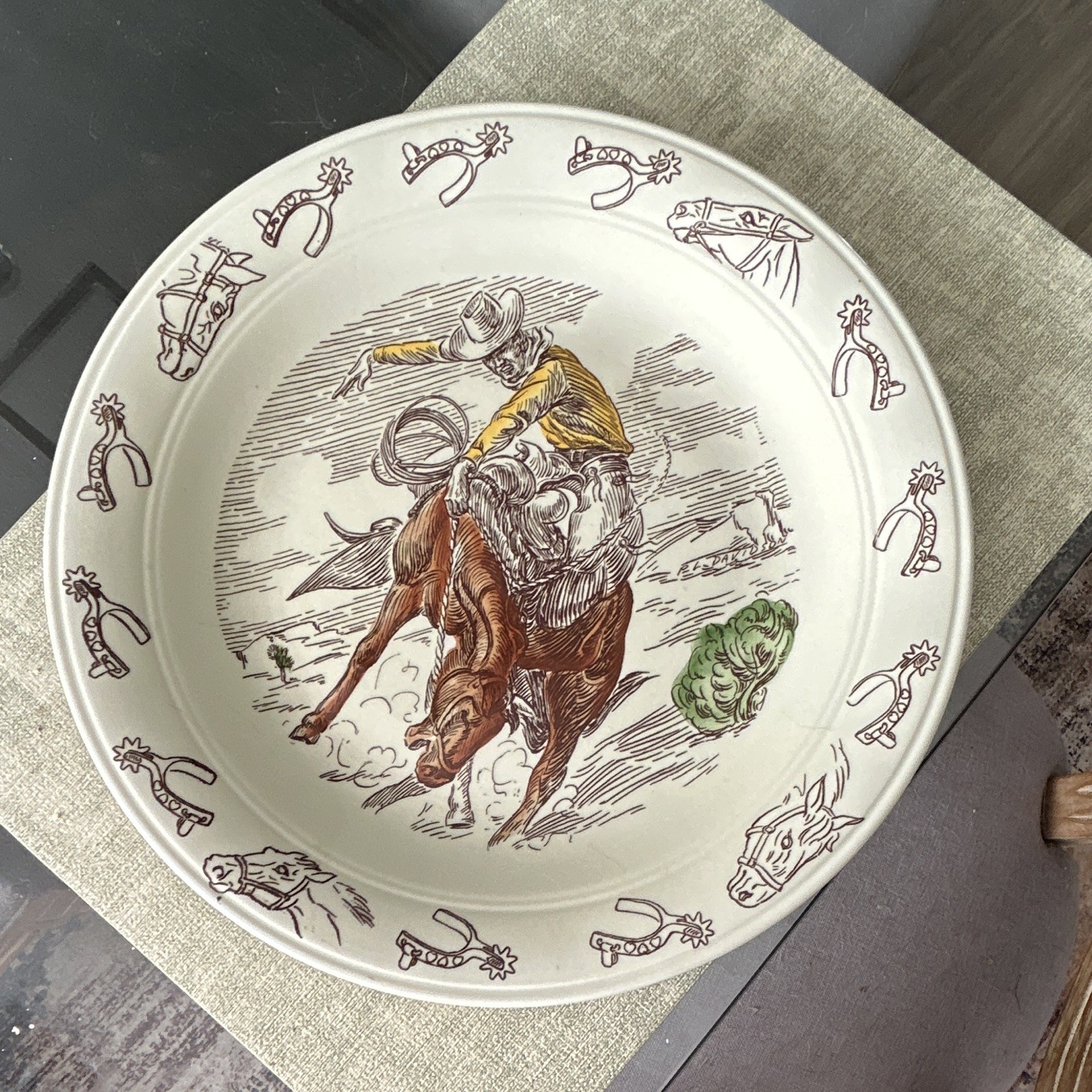 Rare 16” Vintage Vernon Kilns Frontier Days Platter Chop Plate Winchester 73