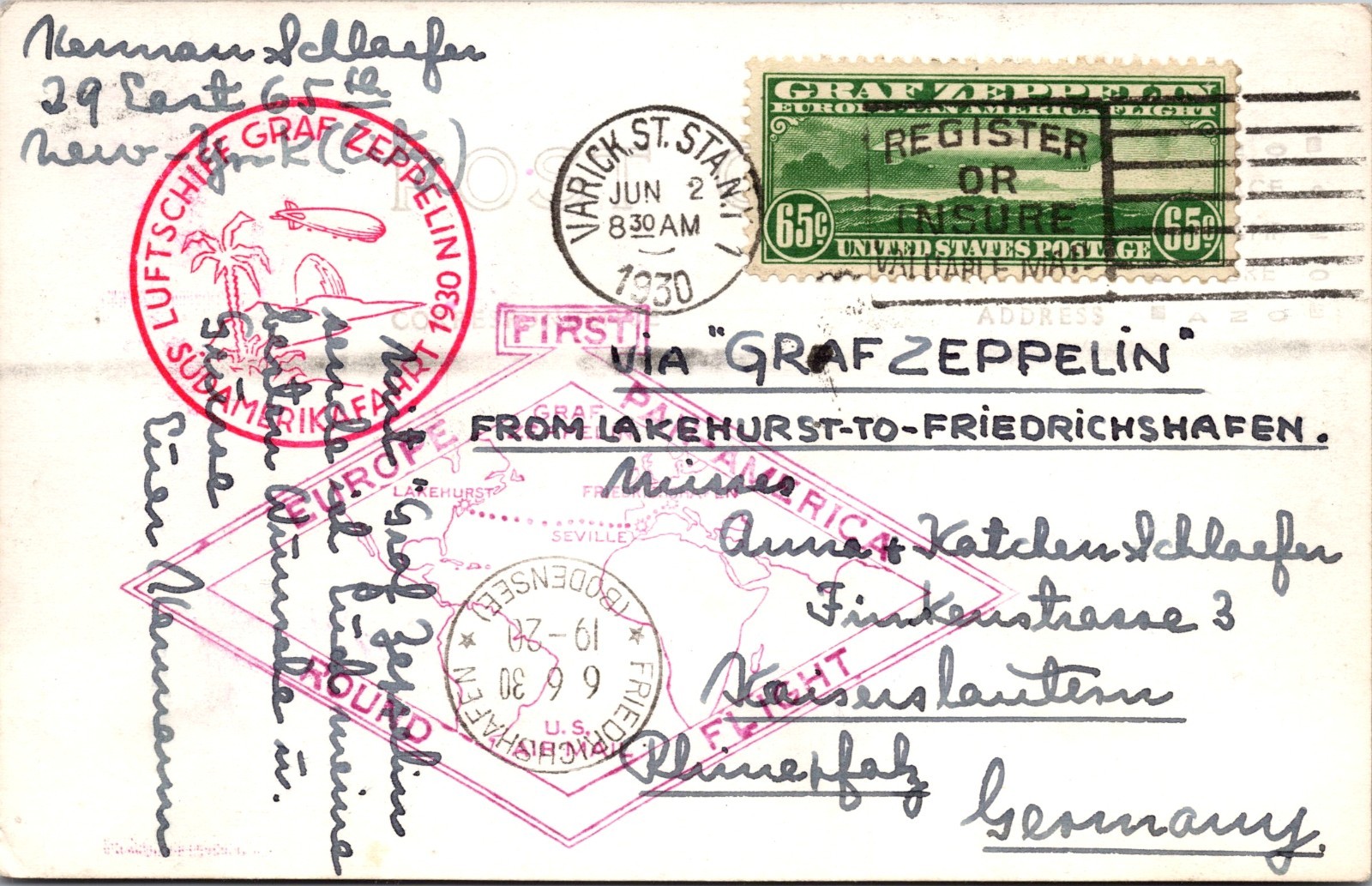 1930 USA Graf Zeppelin LZ 127 RPPC Postcard cover #C13 Statue of Liberty Flight 1930 USA Graf Zeppelin LZ 127 RPPC Postcard cover #C13 Statue of Liberty Flight